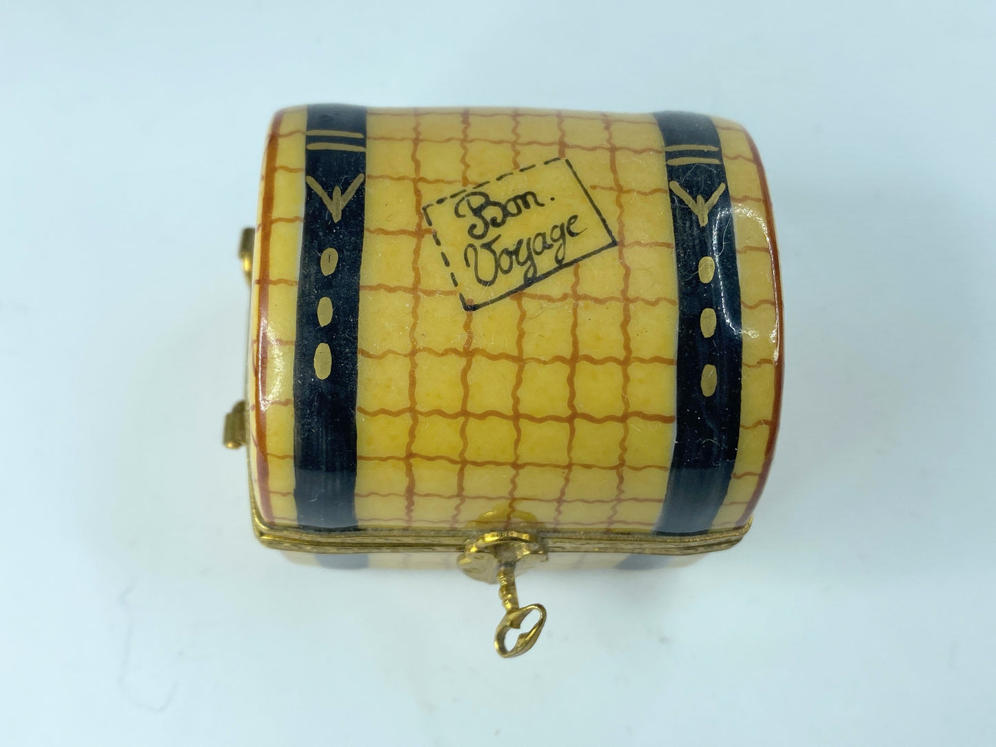 Signed SE Limoges Trinket Box Burl Trunk Porcelain France Peint Main2 1/4" A378