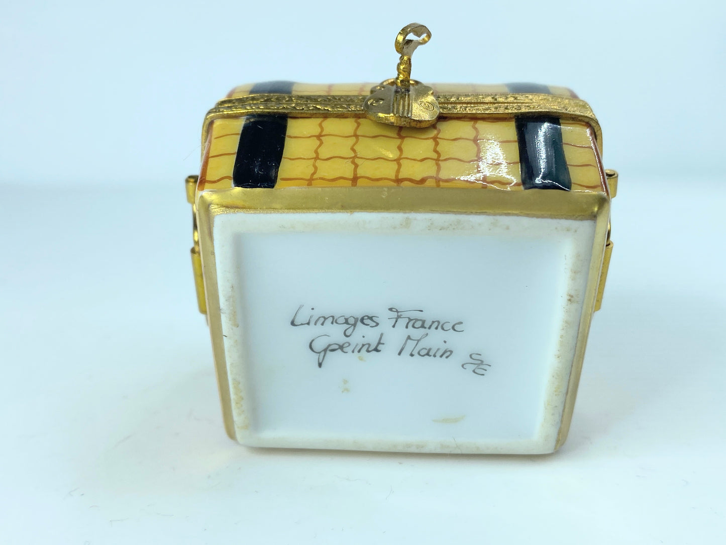 Signed SE Limoges Trinket Box Burl Trunk Porcelain France Peint Main2 1/4" A378