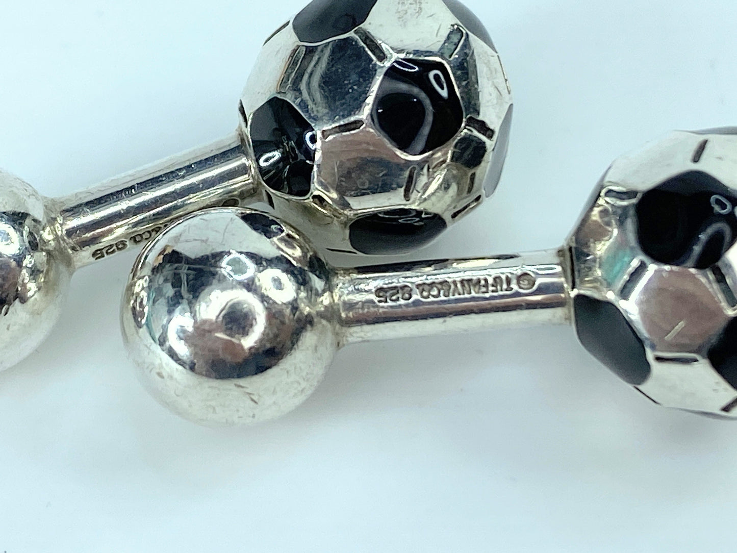 Tiffany & Co Silver Soccer Football Black Enamel Cufflinks Cuff Link GS85