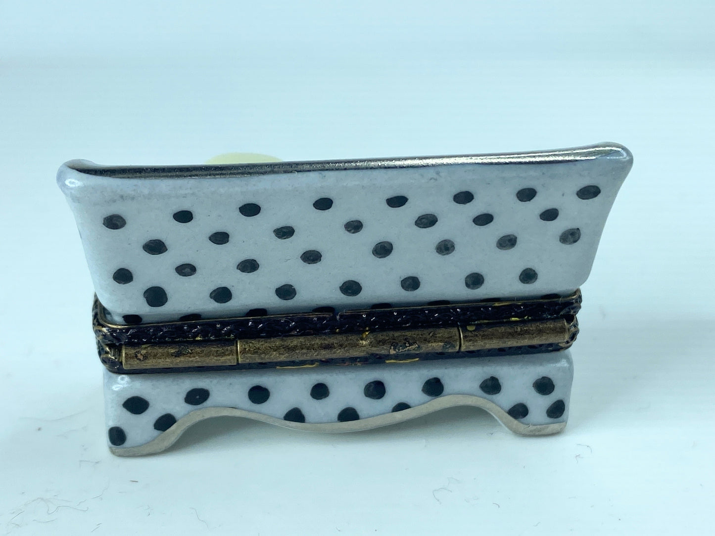 Signed AR Limoges French Polka Dot Loveseat w/ Lady's gloves 7 hat trinket A381