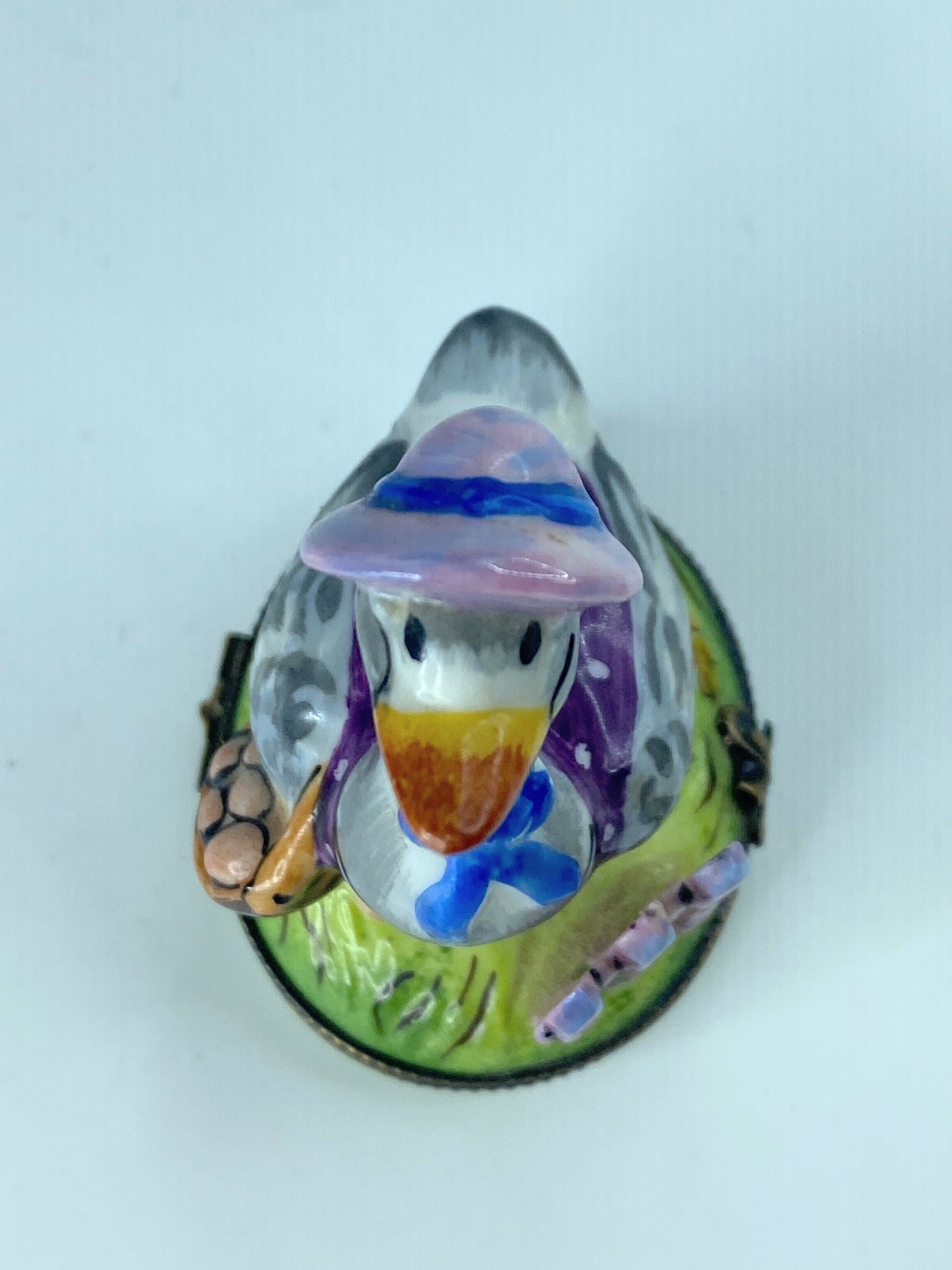 EE signed Limoges Mother Goose go home pink bonnet by the fence 3" A883