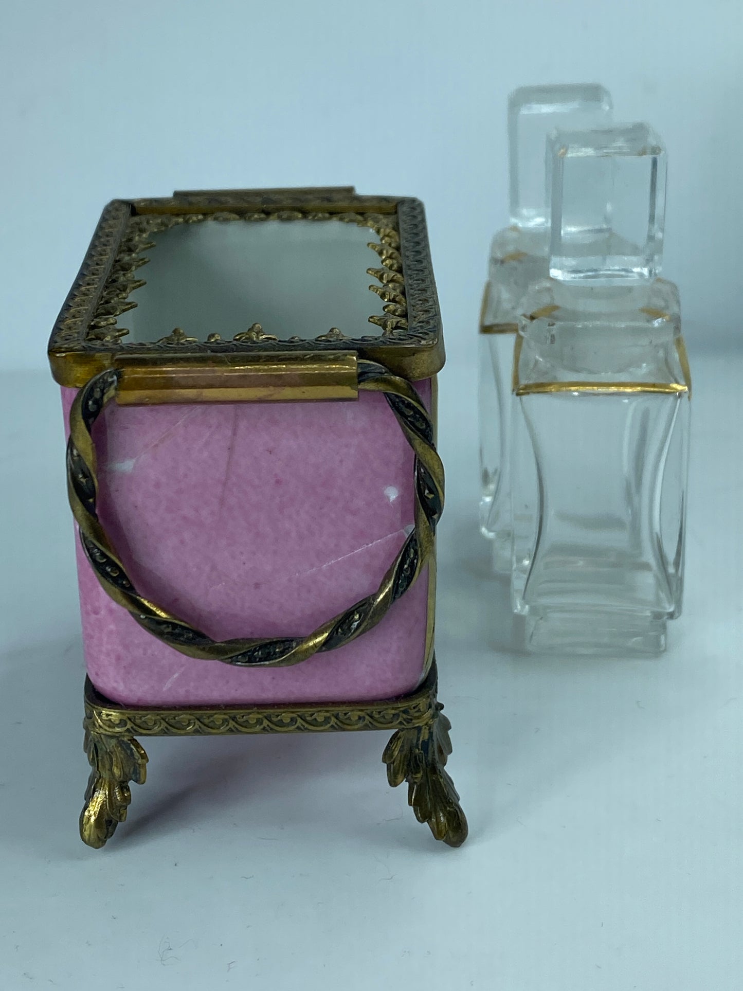 J Polard Limoges elegant Paratrich casket with two perfume bottles 2 5/8" A384