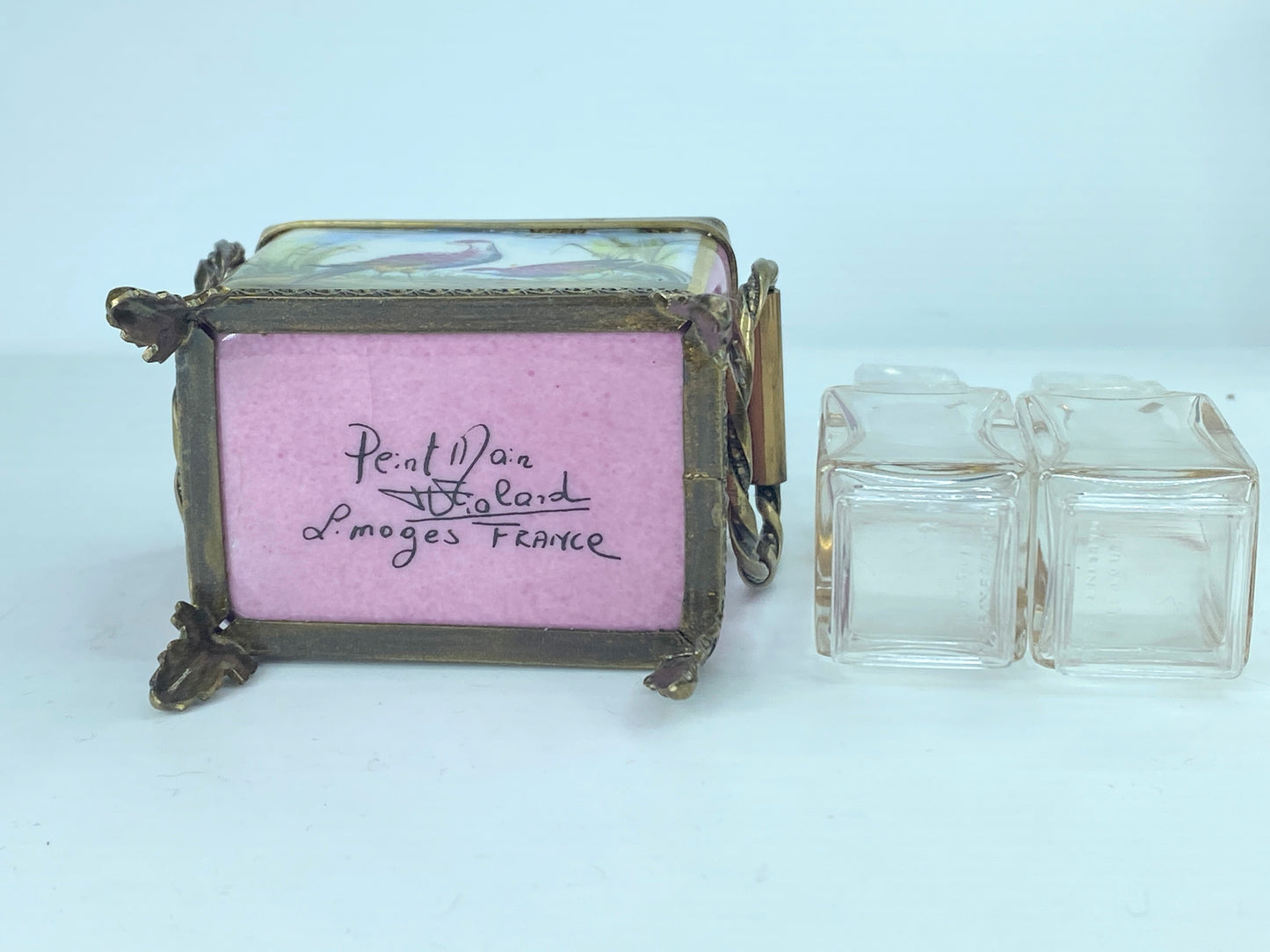J Polard Limoges elegant Paratrich casket with two perfume bottles 2 5/8" A384