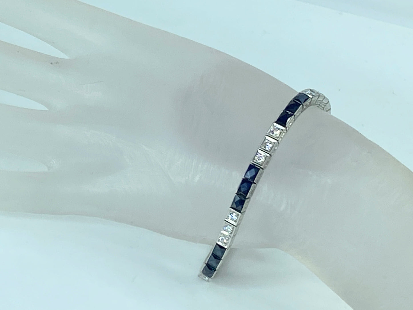 Appraised $19,250 Art Deco 7.25 Carat Sapphire Diamond Bracelet Platinum JR873