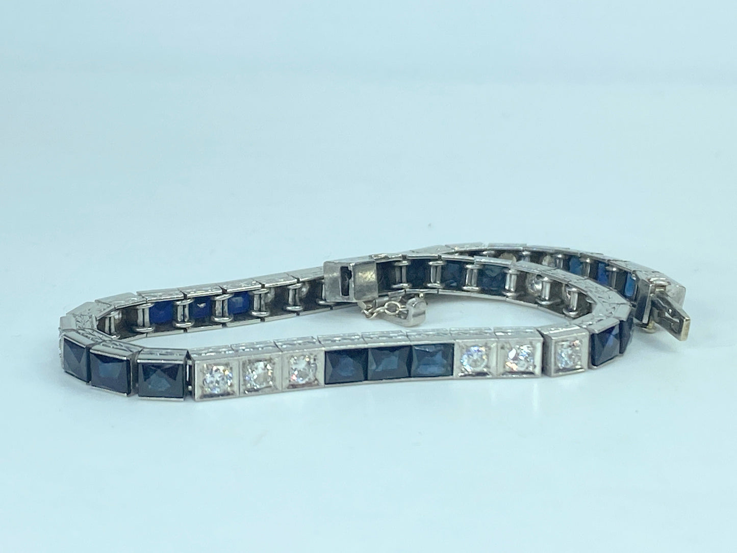 Appraised $19,250 Art Deco 7.25 Carat Sapphire Diamond Bracelet Platinum JR873