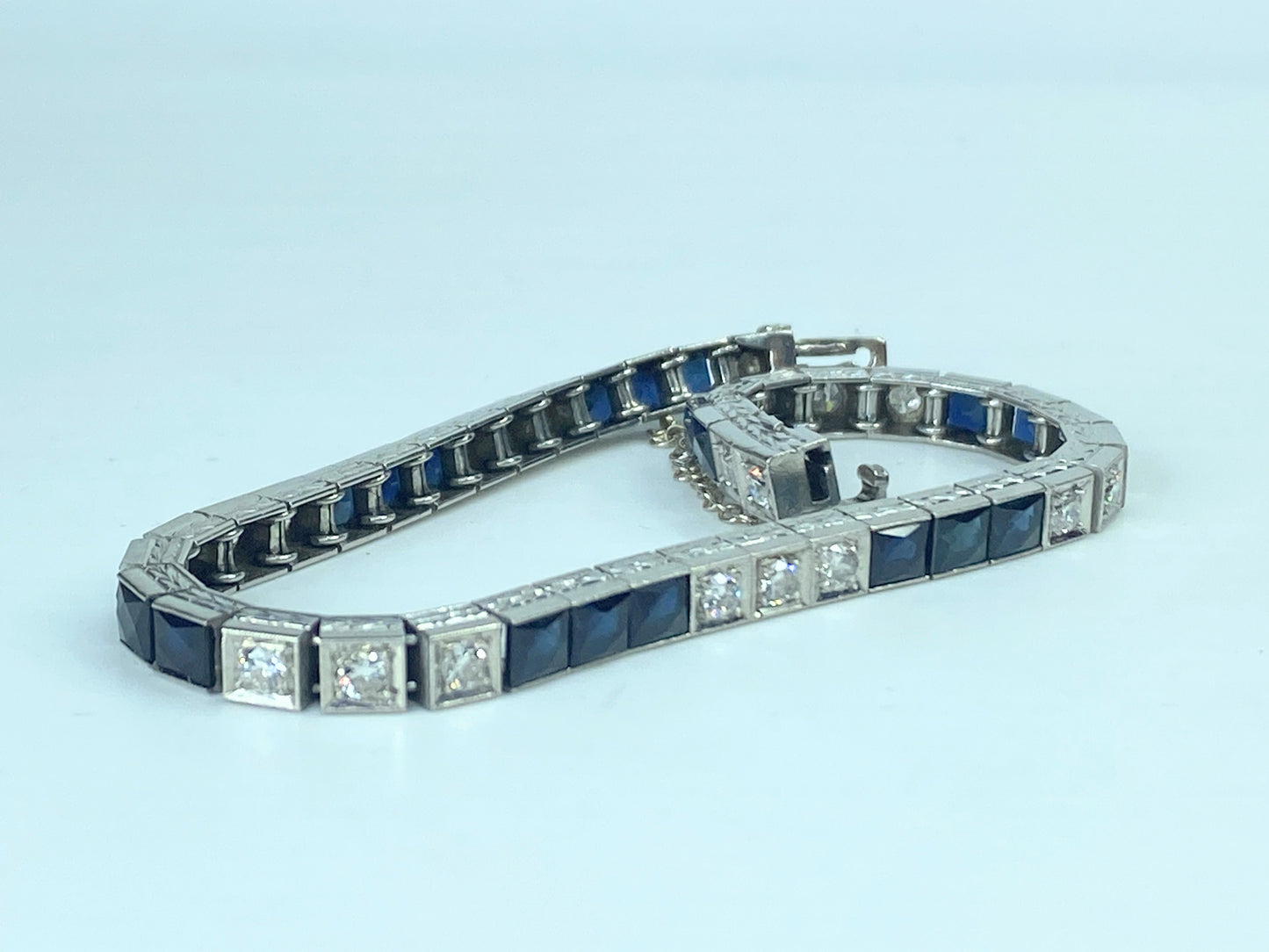 Appraised $19,250 Art Deco 7.25 Carat Sapphire Diamond Bracelet Platinum JR873