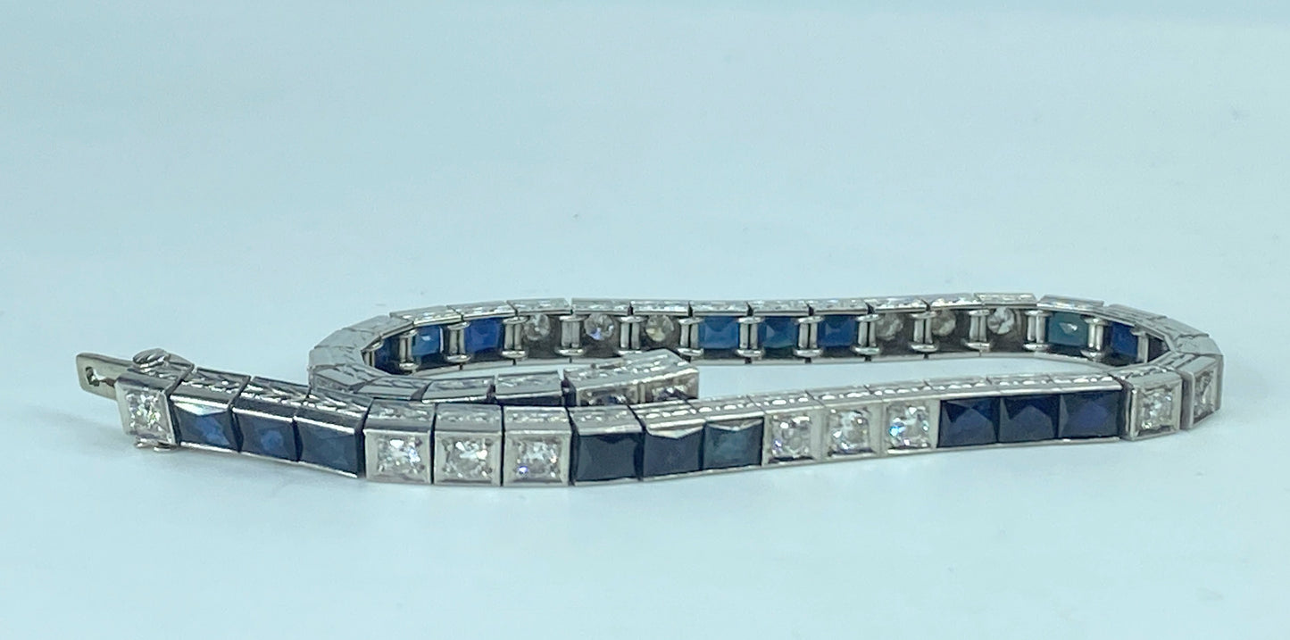 Appraised $19,250 Art Deco 7.25 Carat Sapphire Diamond Bracelet Platinum JR873