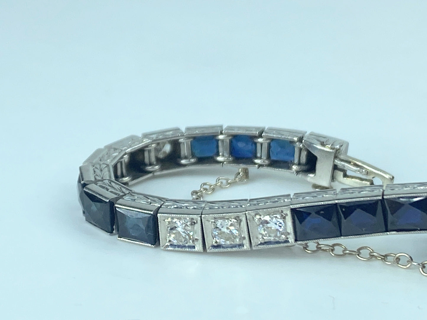 Appraised $19,250 Art Deco 7.25 Carat Sapphire Diamond Bracelet Platinum JR873