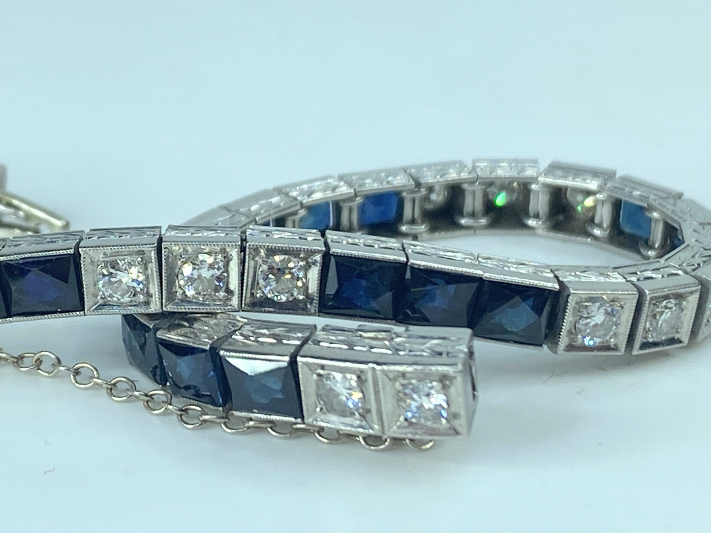 Appraised $19,250 Art Deco 7.25 Carat Sapphire Diamond Bracelet Platinum JR873