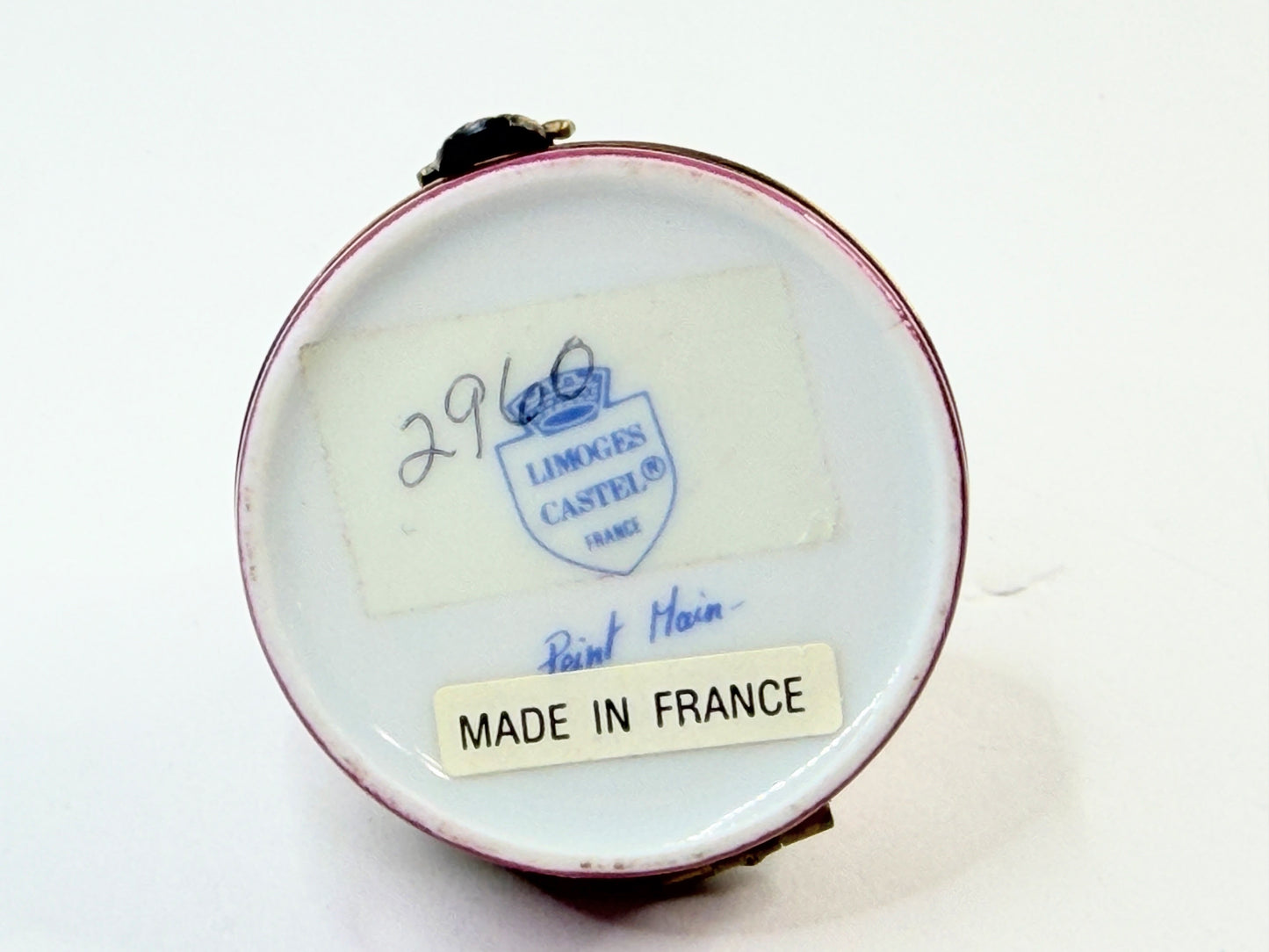 Vintage Limoges Castel Cat Trinket Box Pink Peint Main A811