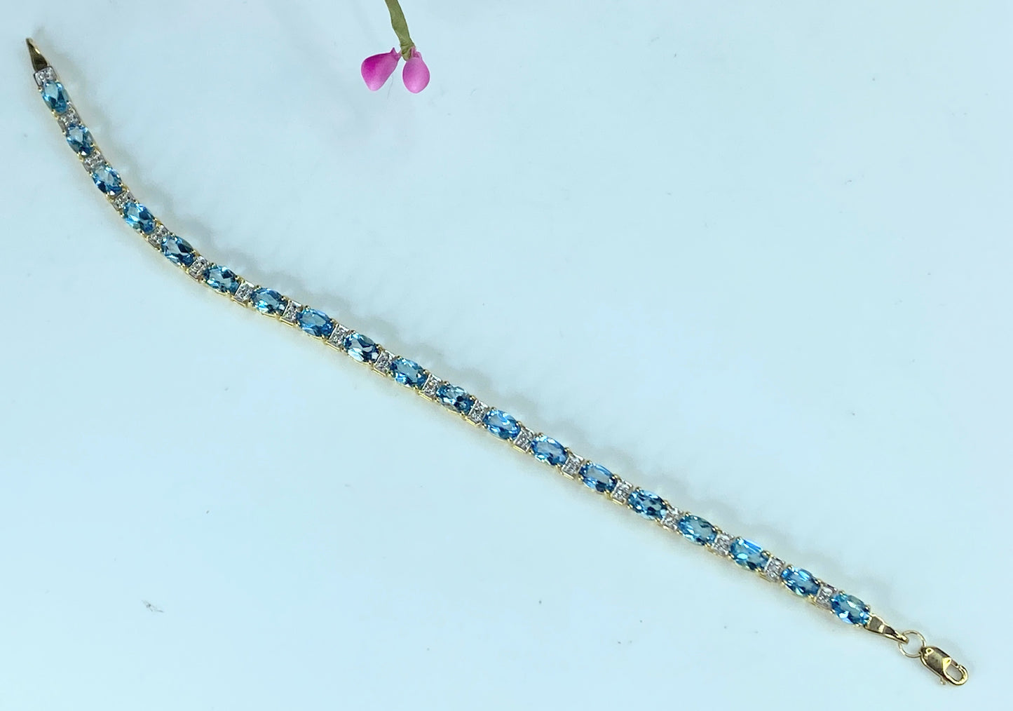 10K yellow gold Diamond Swiss Blue Topaz Tennis link bracelet 7.25" 9.4g JR9774
