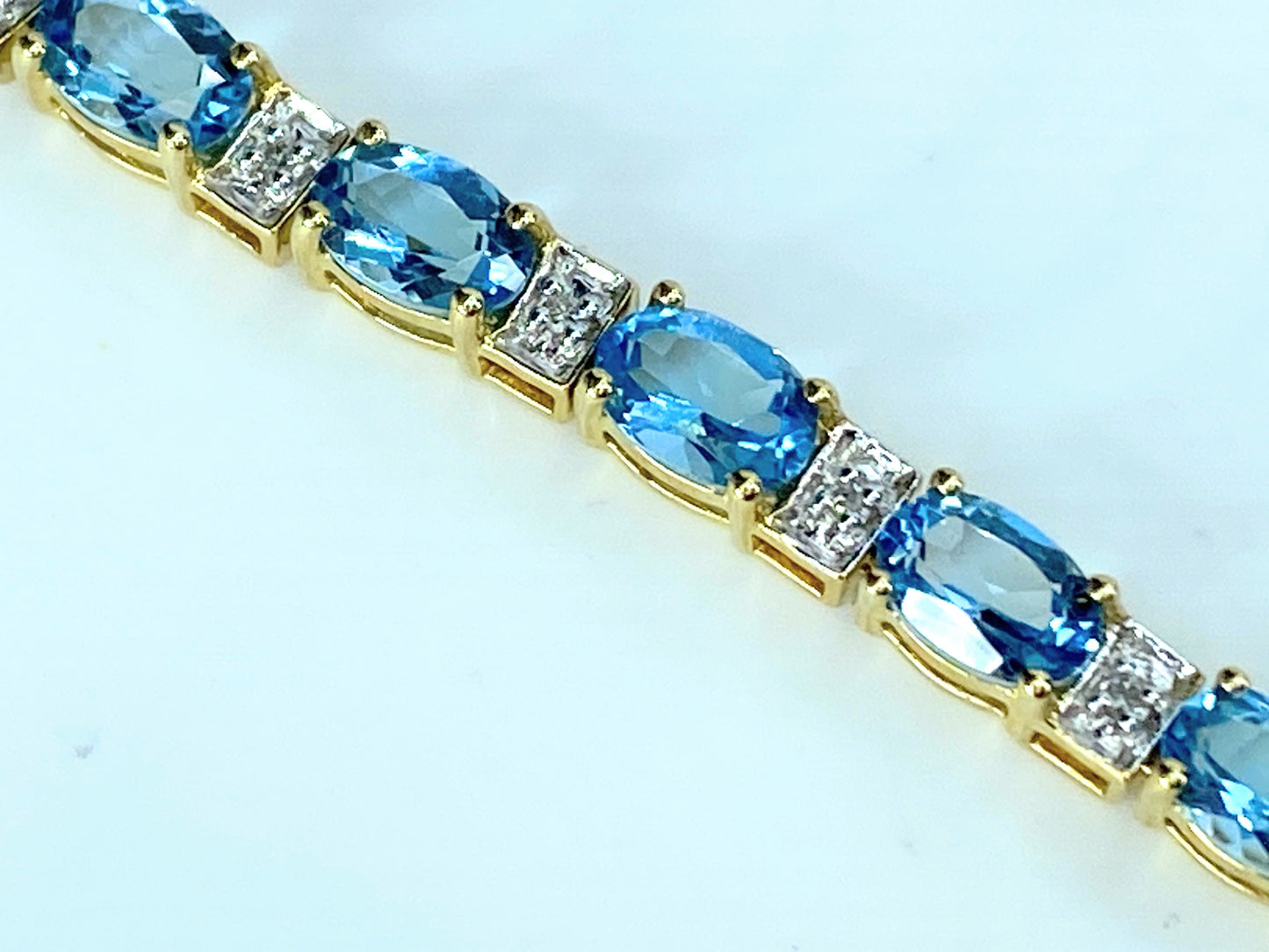 10K yellow gold Diamond Swiss Blue Topaz Tennis link bracelet 7.25" 9.4g JR9774