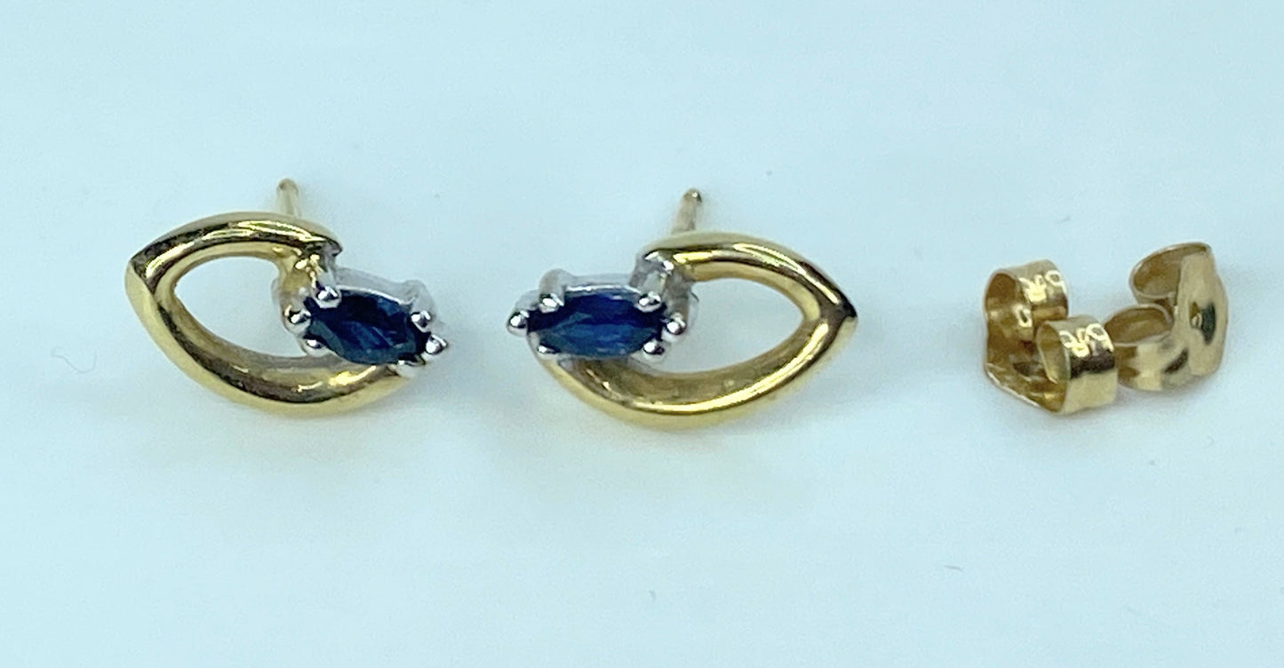 14K bi-color gold marquise Sapphire post earrings JR879
