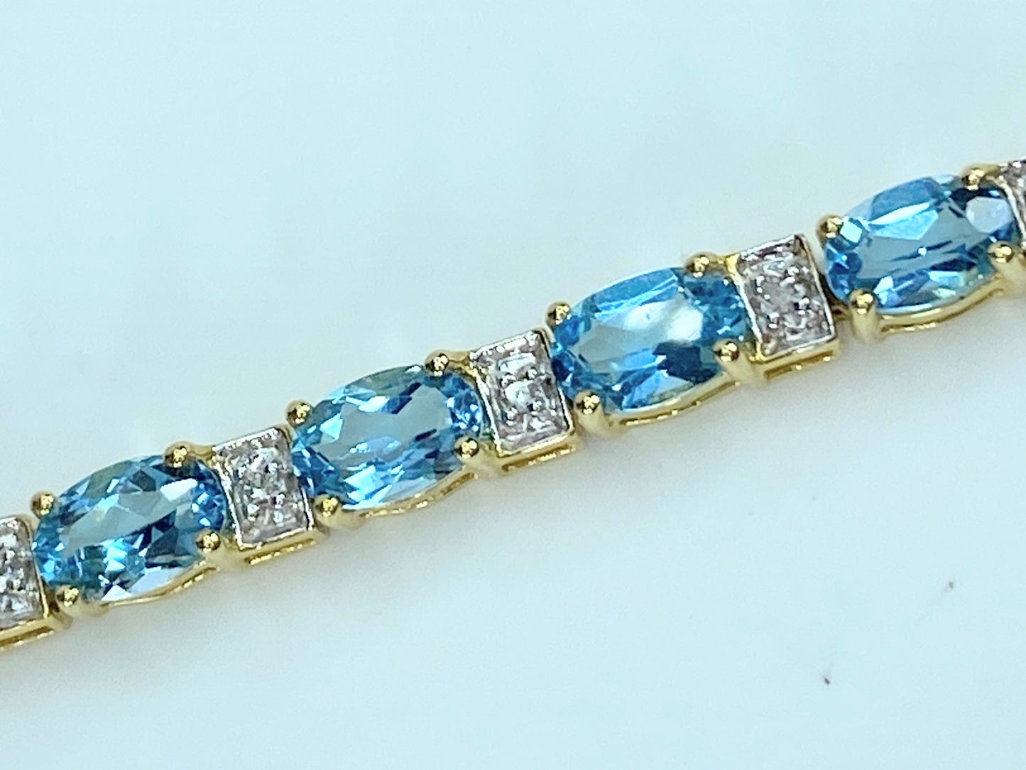 10K yellow gold Diamond Swiss Blue Topaz Tennis link bracelet 7.25" 9.4g JR9774