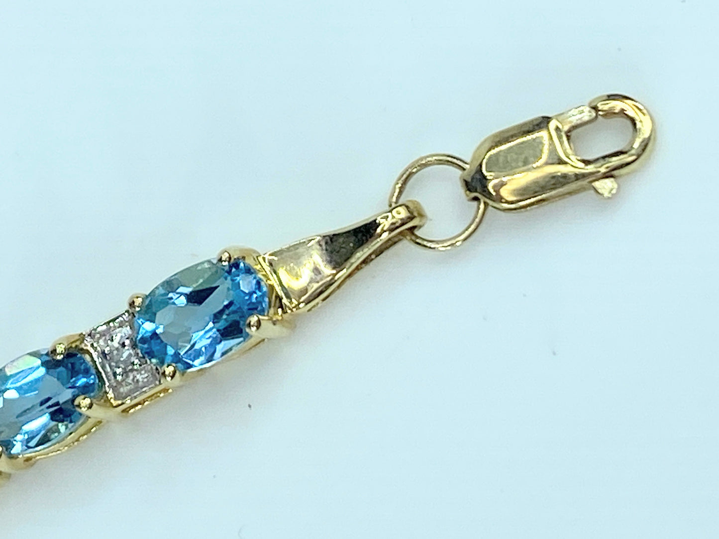 10K yellow gold Diamond Swiss Blue Topaz Tennis link bracelet 7.25" 9.4g JR9774