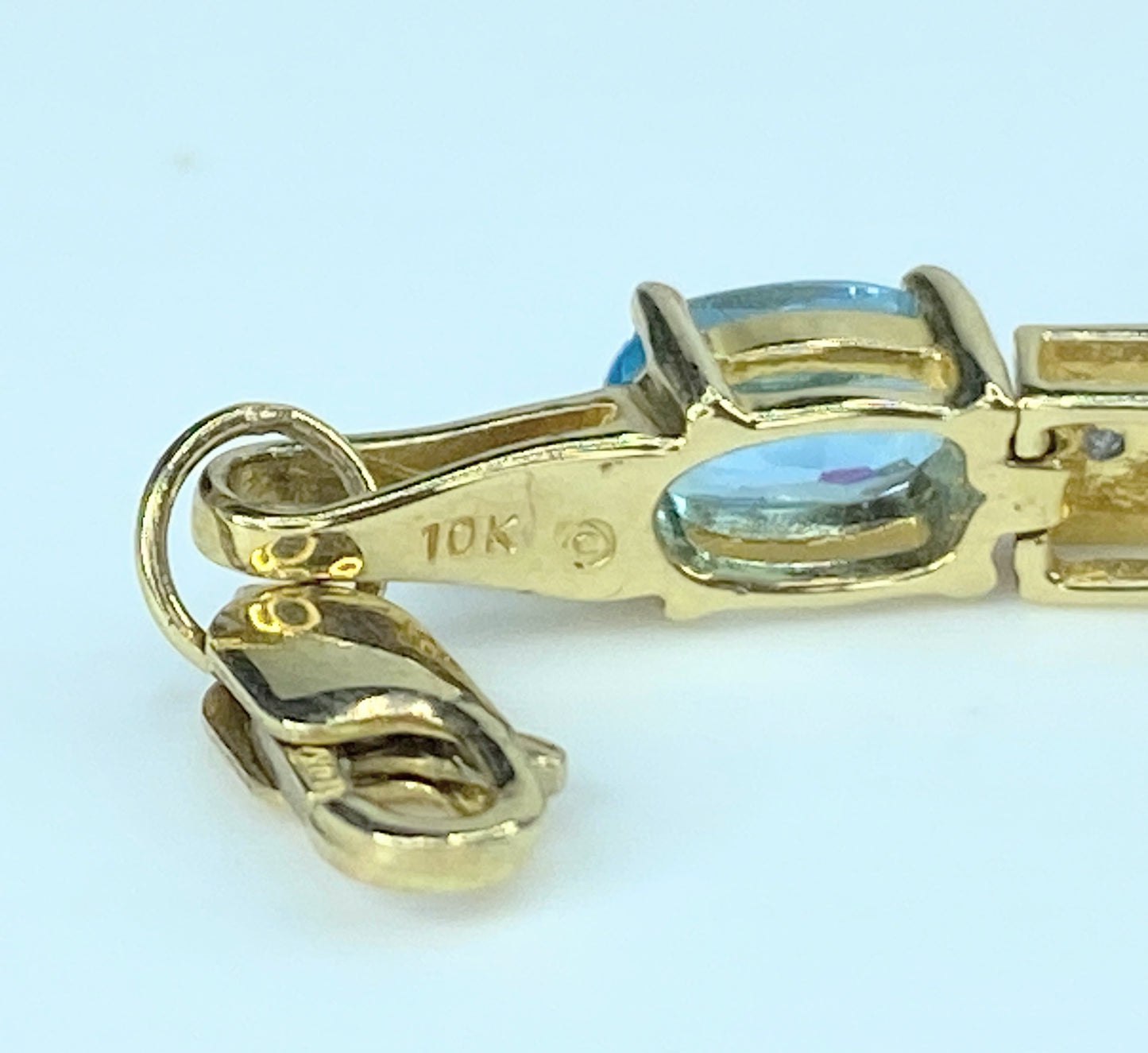 10K yellow gold Diamond Swiss Blue Topaz Tennis link bracelet 7.25" 9.4g JR9774