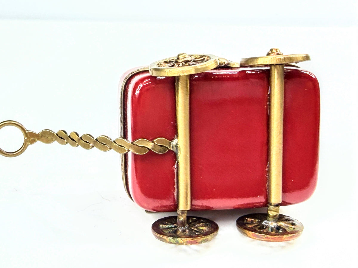 Gerard Ribierre Limoges Peint Main Teddy Bear Wagon Trinket Box A1066