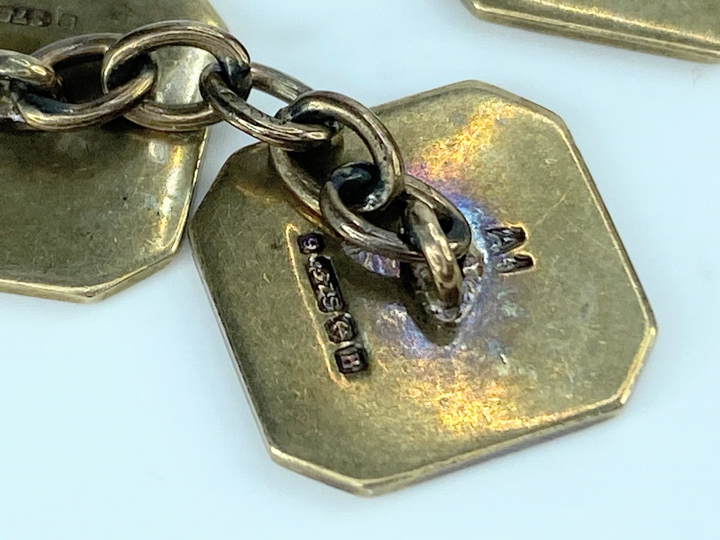 British hallmark 9K Gold Blue enamel Patterned Octagon Cufflinks 9.1g GS87