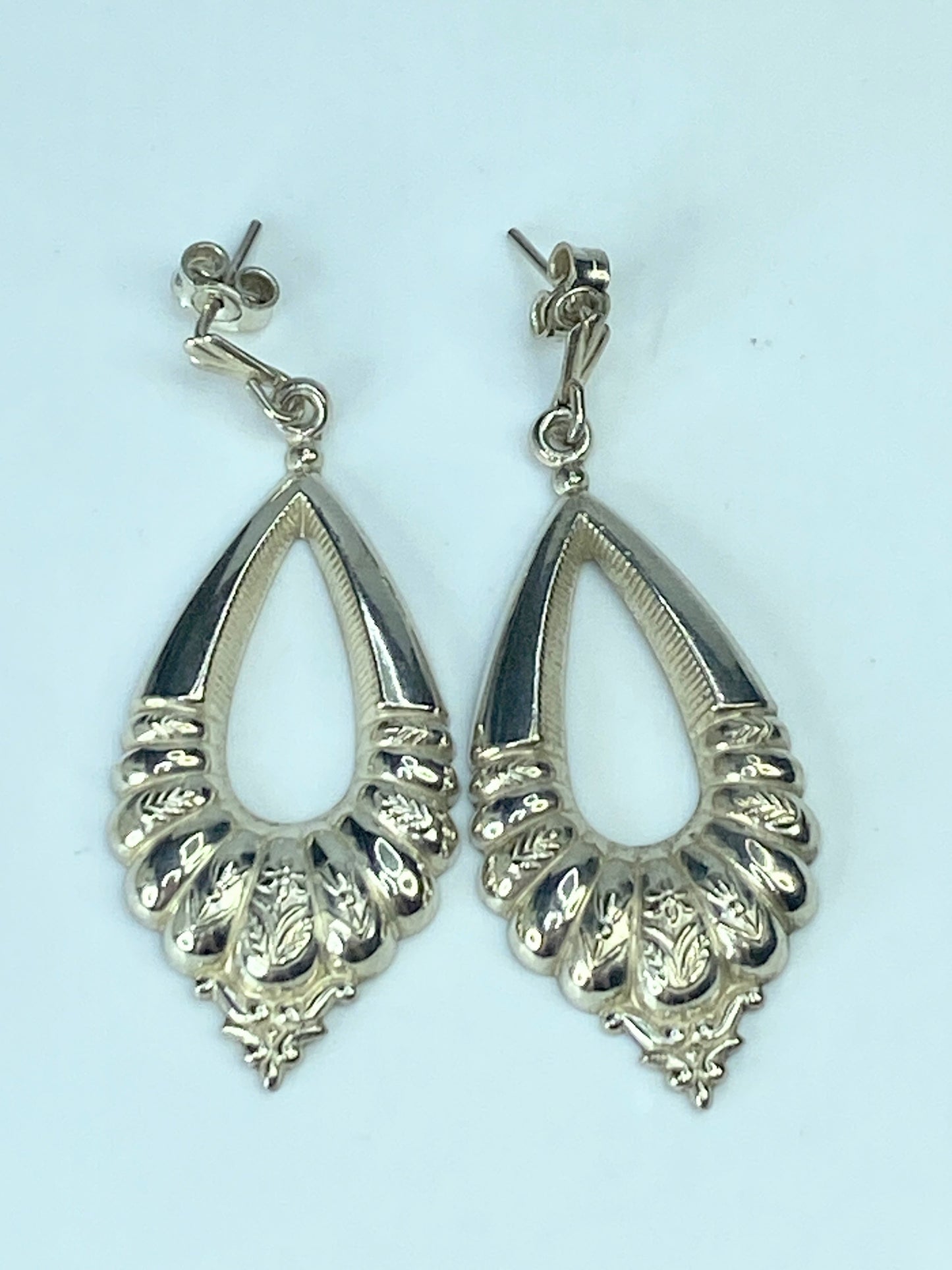 Sweden c1980s. Large Vintage Sterling Silver Earrings 1.5" JR889