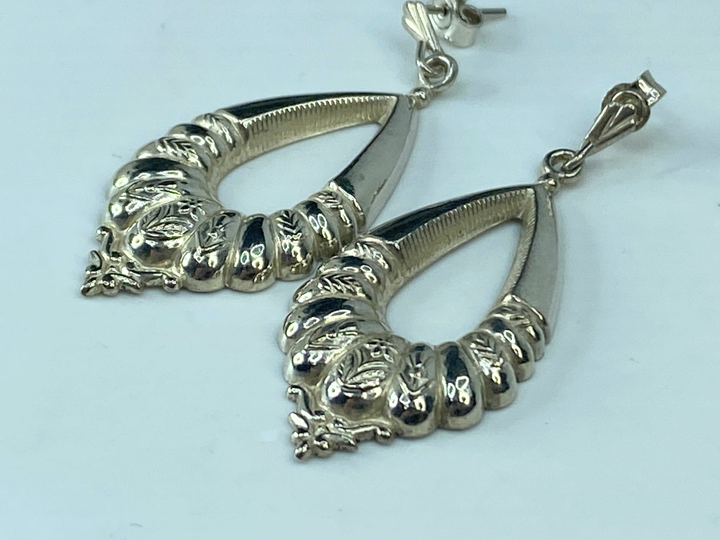 Sweden c1980s. Large Vintage Sterling Silver Earrings 1.5" JR889