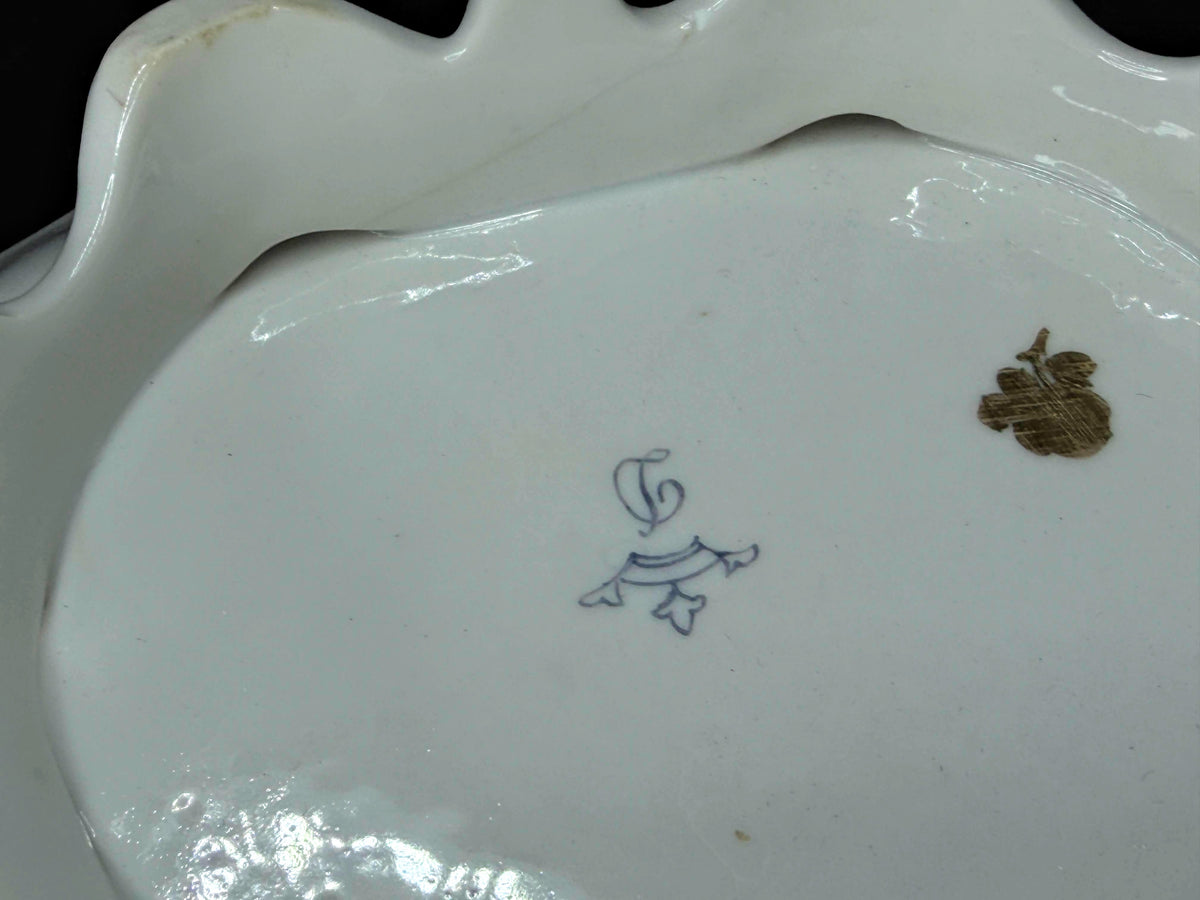 Vintage Dresden Germany Reticulated Porcelain Floral Footed Bowl Gold 8.75" A1272