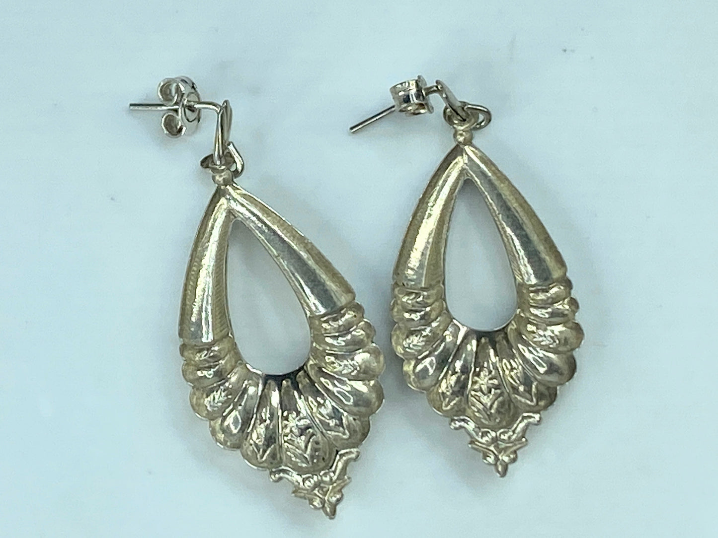 Sweden c1980s. Large Vintage Sterling Silver Earrings 1.5" JR889