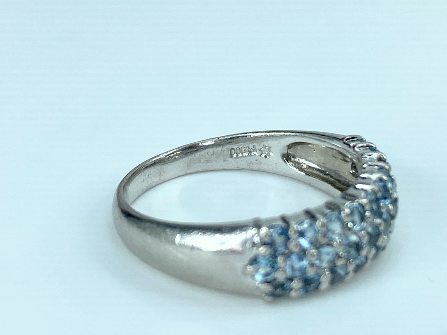 Platinum 1.0ct round Aquamarine gemstone ring band s8 6.0g JR9783