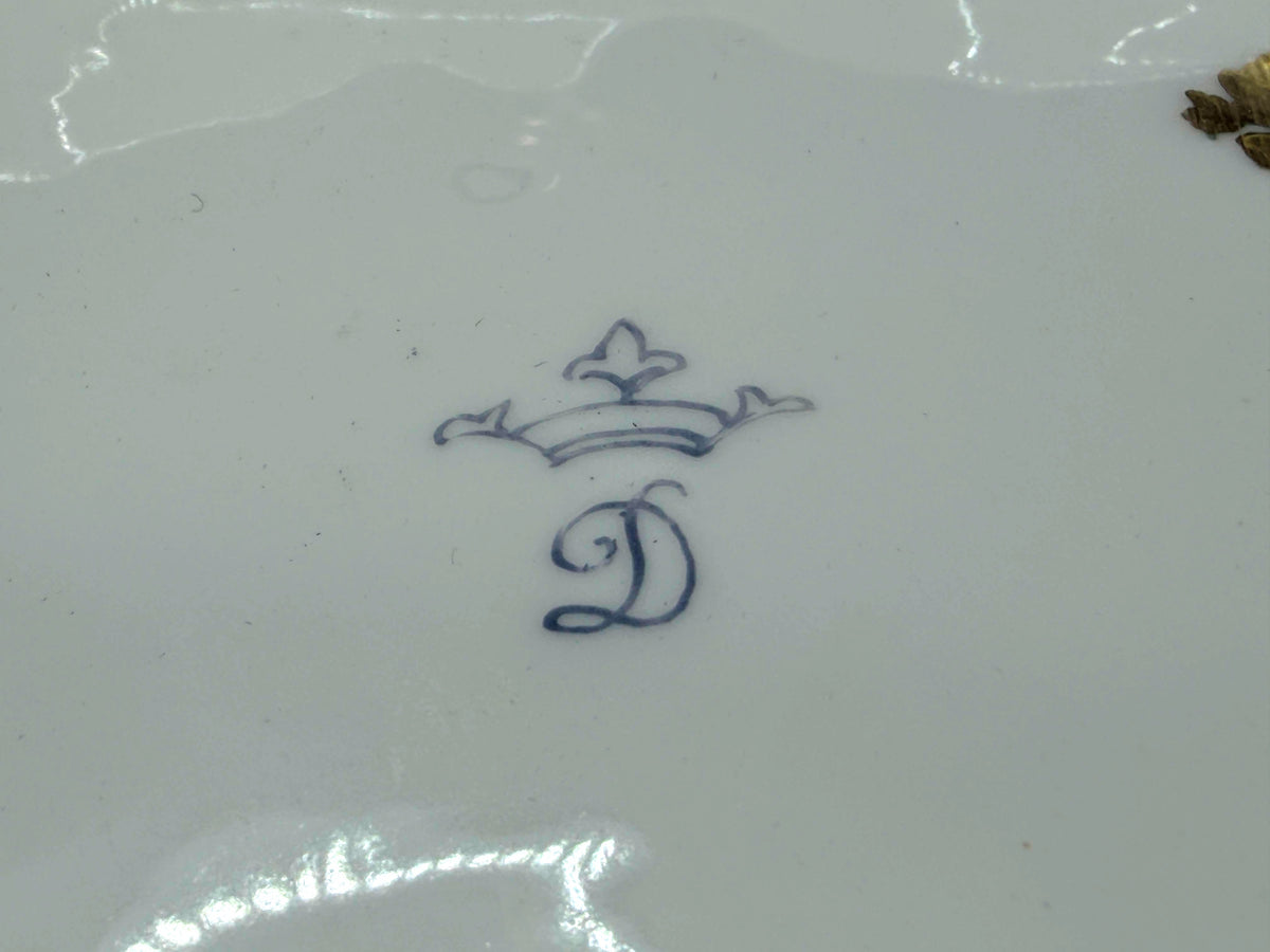 Ventage German Dresden Porcelain Floral Footed Bowl Crown D 8.5" A1273