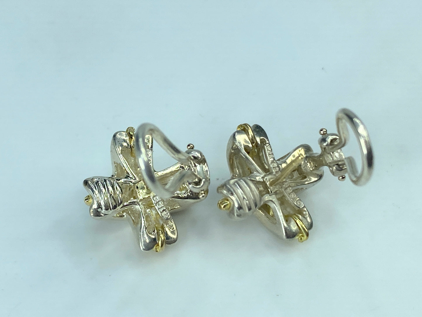 Tiffany & Co Silver 18K Gold Signature X Earrings Pierced Studs with pouch JR892