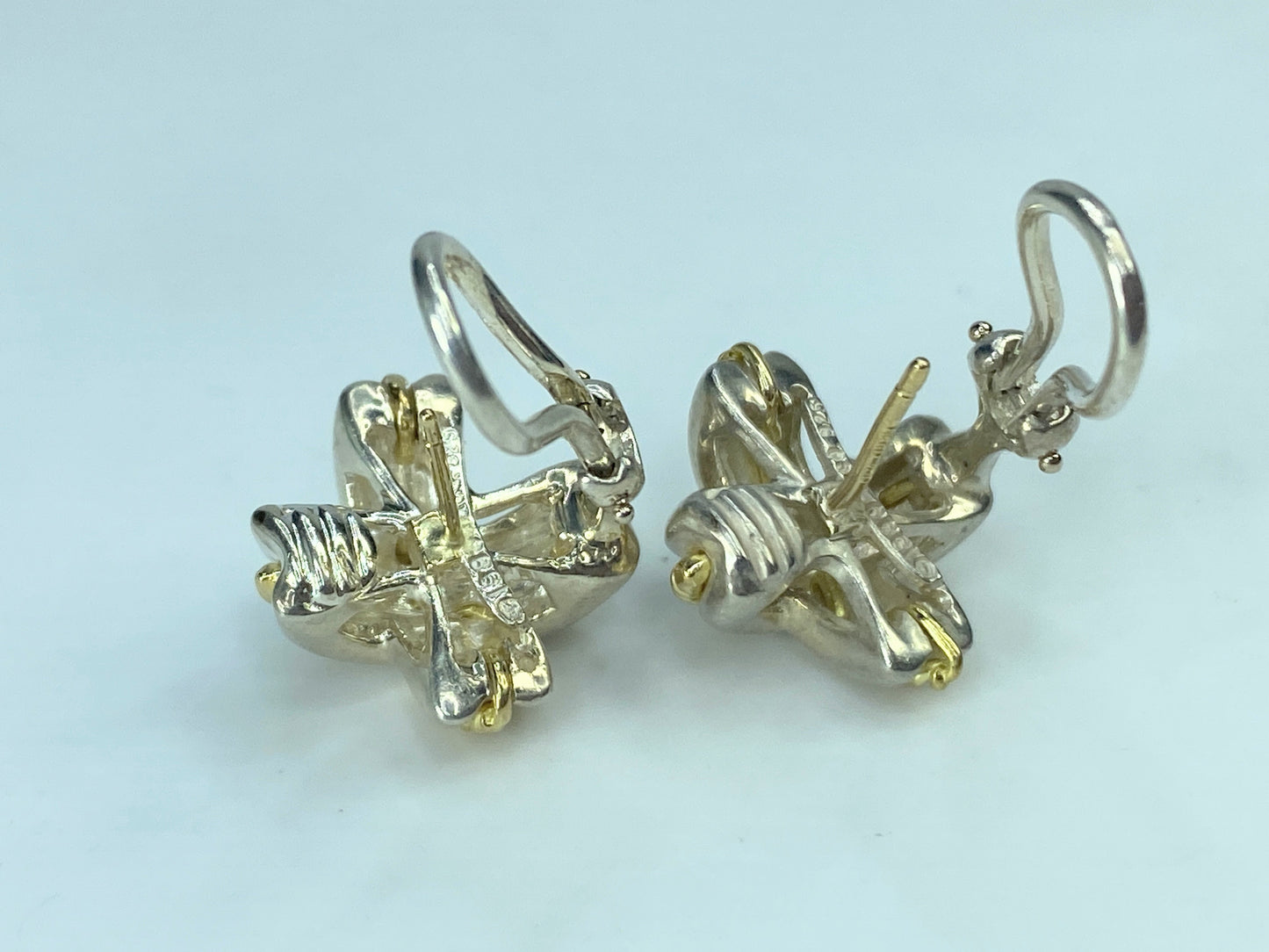 Tiffany & Co Silver 18K Gold Signature X Earrings Pierced Studs with pouch JR892