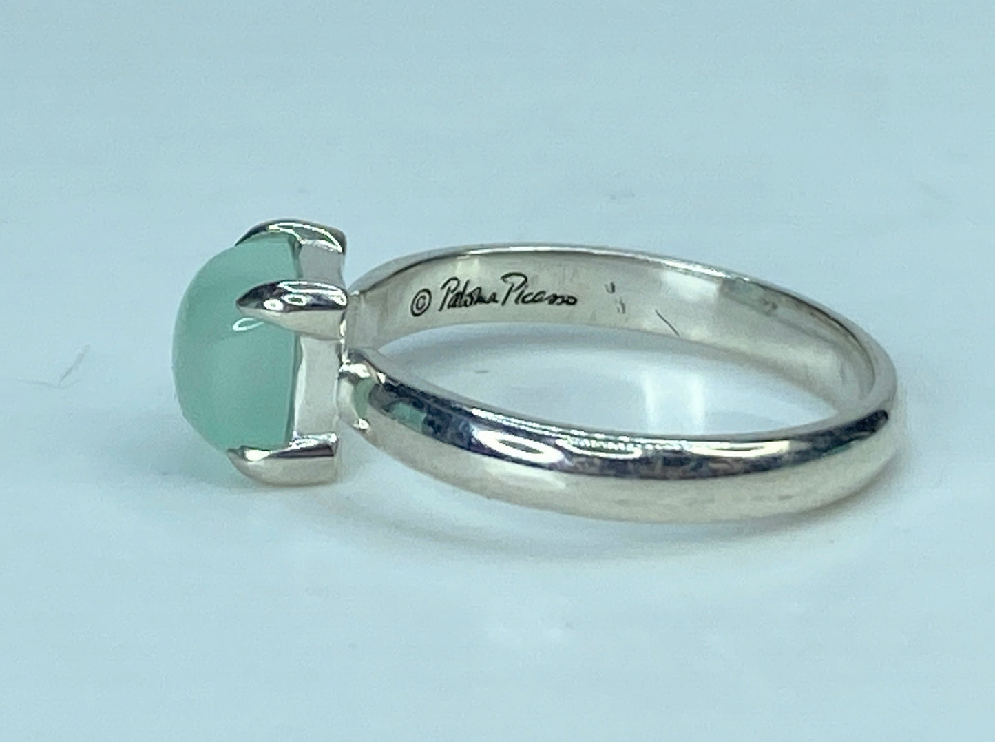 Tiffany & Co. 925 Paloma Picasso Aqua Chalcedony Cabochon Sugar ring s7.5 JR899