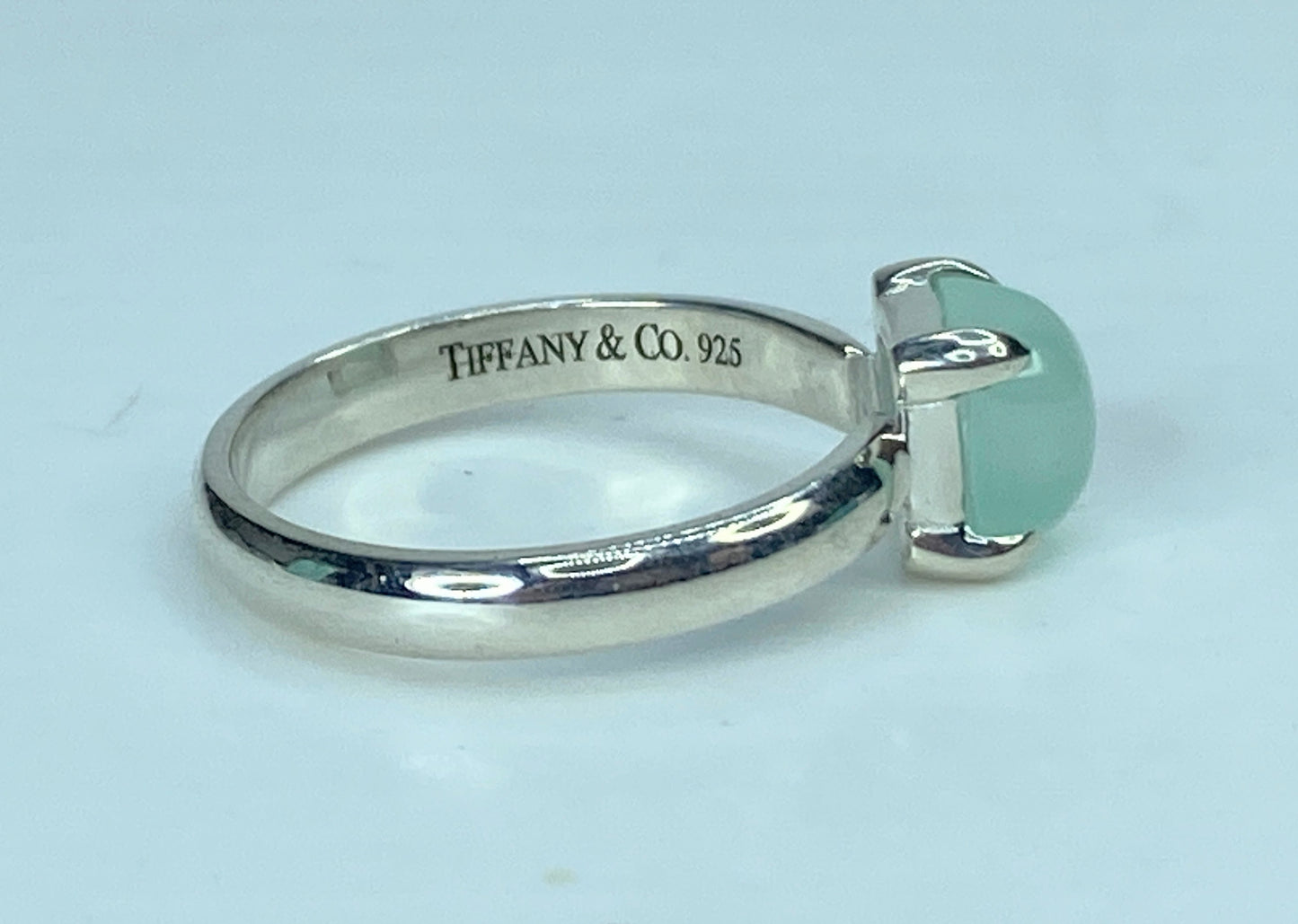 Tiffany & Co. 925 Paloma Picasso Aqua Chalcedony Cabochon Sugar ring s7.5 JR899