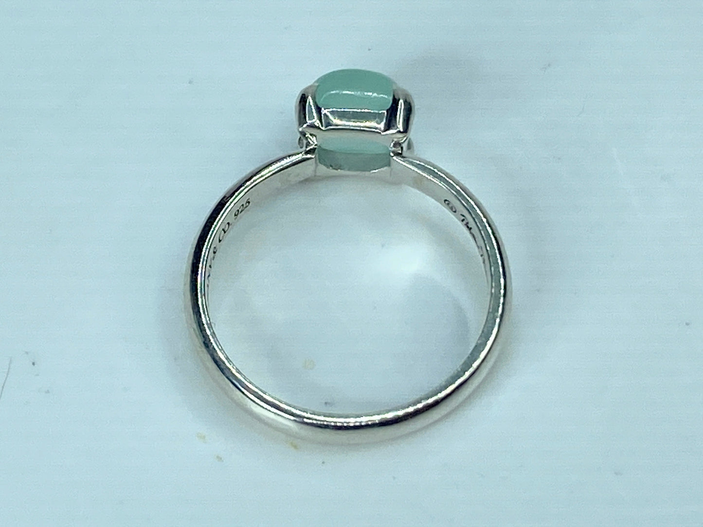 Tiffany & Co. 925 Paloma Picasso Aqua Chalcedony Cabochon Sugar ring s7.5 JR899