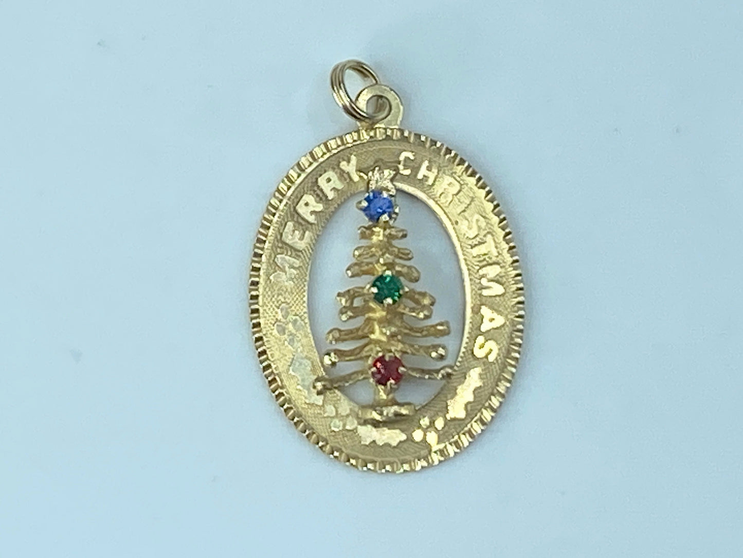 14K yellow gold gemstone Christmas tree charm pendant 1 1/8" 1.9g JR470
