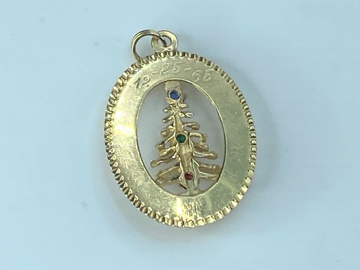 14K yellow gold gemstone Christmas tree charm pendant 1 1/8" 1.9g JR470