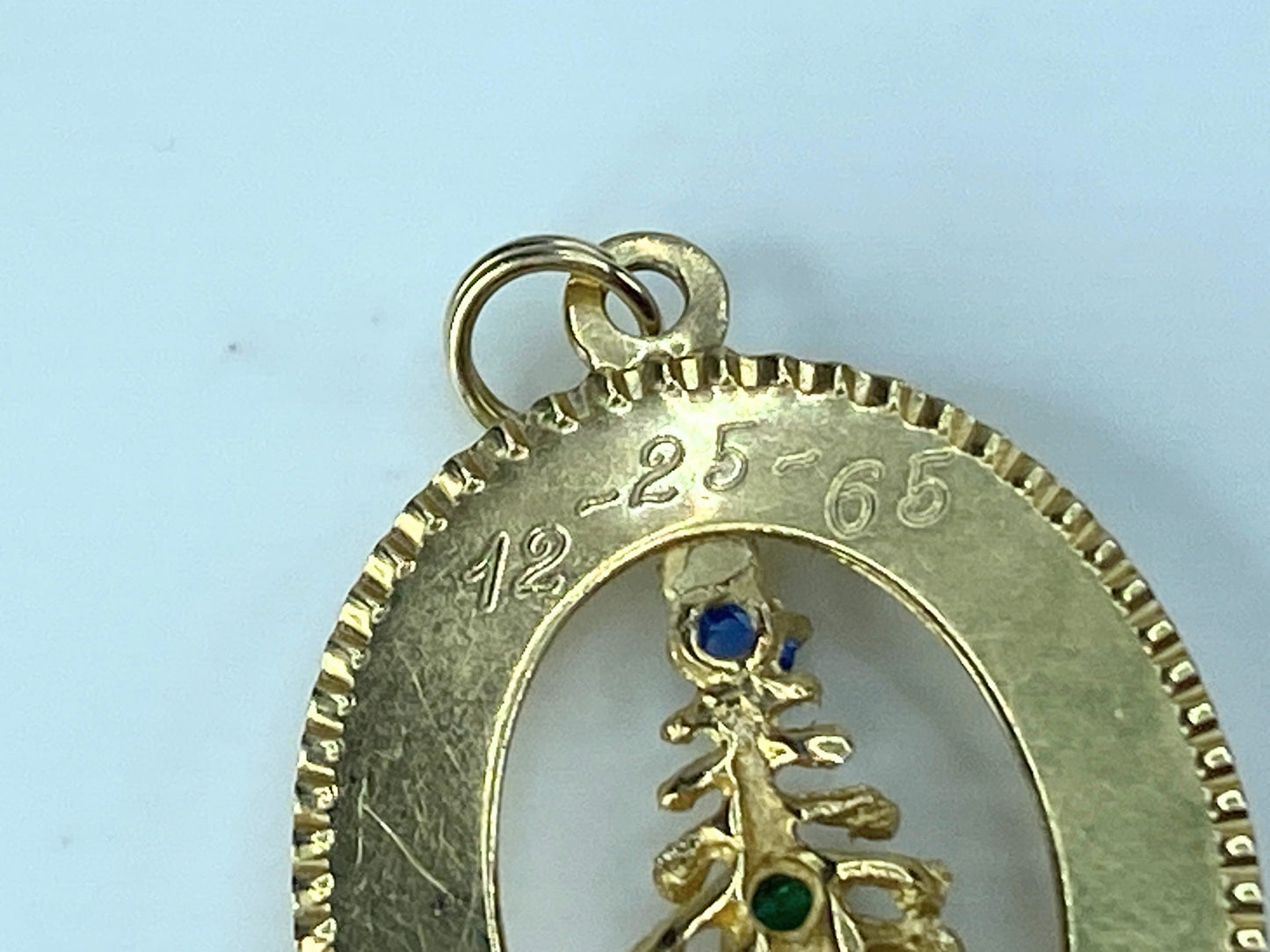 14K yellow gold gemstone Christmas tree charm pendant 1 1/8" 1.9g JR470