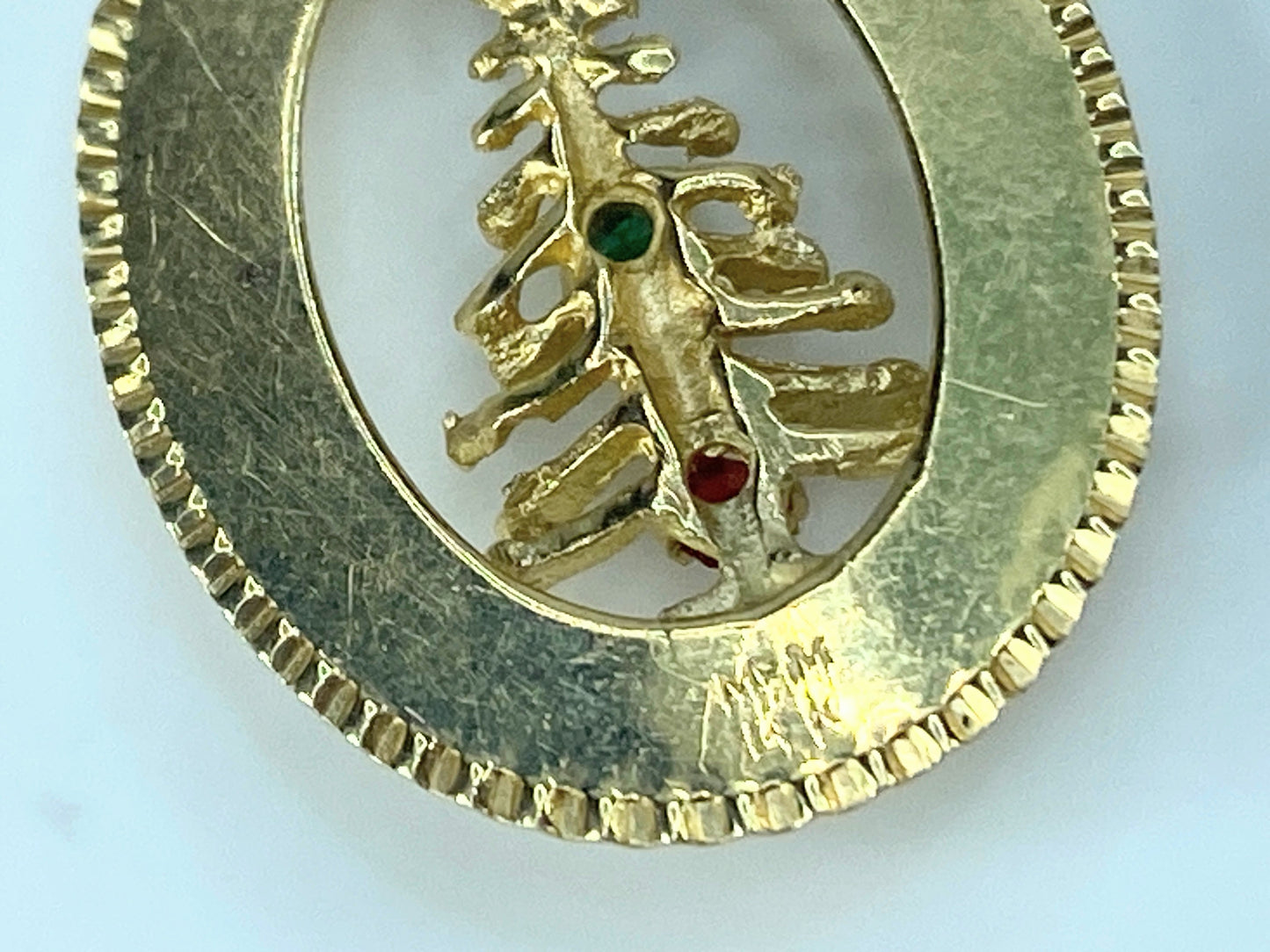 14K yellow gold gemstone Christmas tree charm pendant 1 1/8" 1.9g JR470