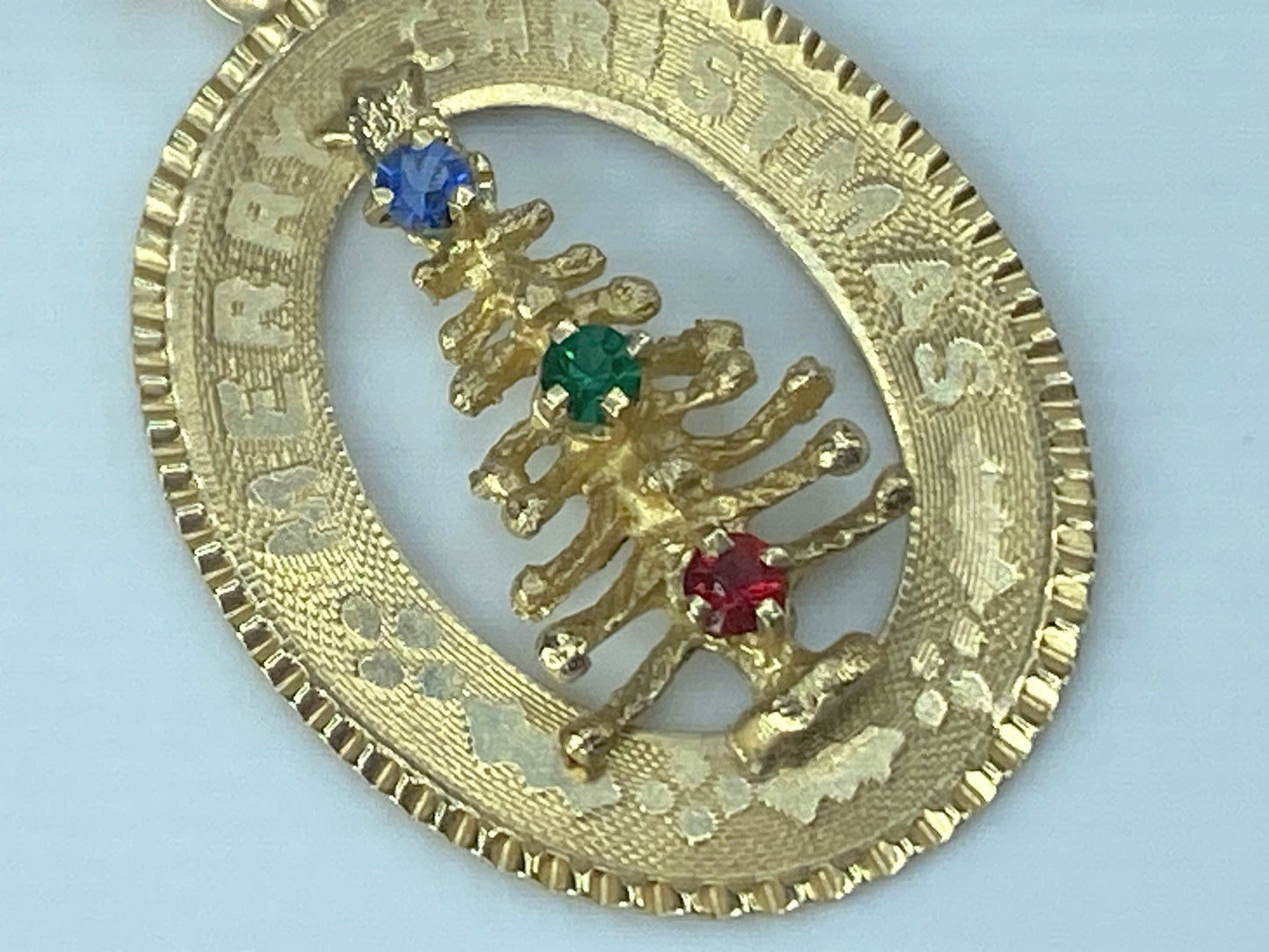 14K yellow gold gemstone Christmas tree charm pendant 1 1/8" 1.9g JR470