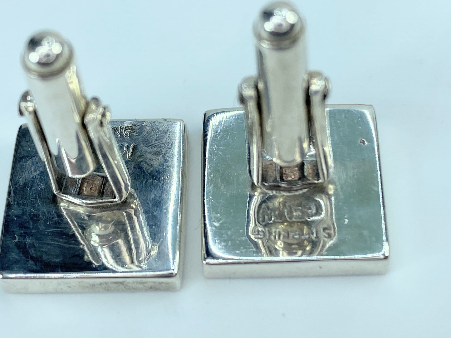 Fine Sterling silver checkerboard MOP inlay cufflinks 9.3g JR9655