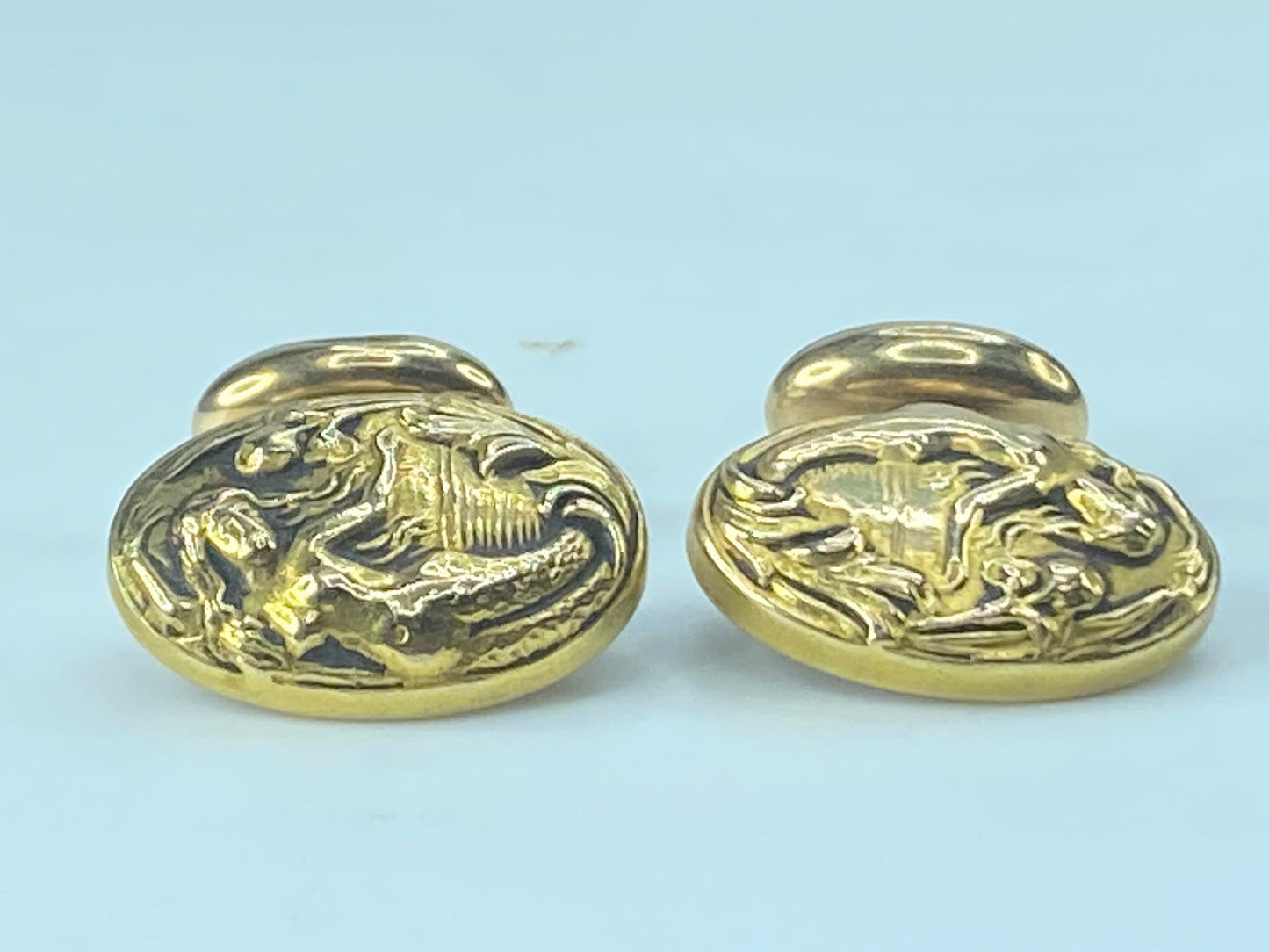 Art Deco 10K yellow gold Mermaid Cufflinks 4.5g JR477