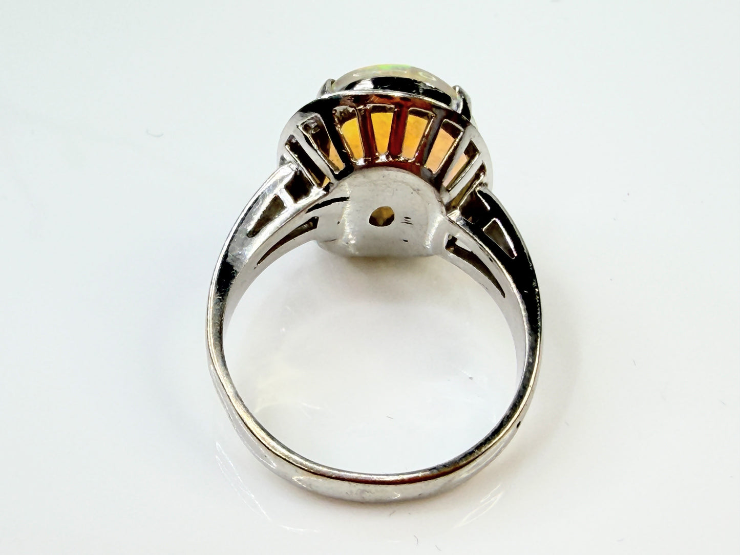 Mid-Century Platinum 4.45ct Opal Diamond Ring JR1432