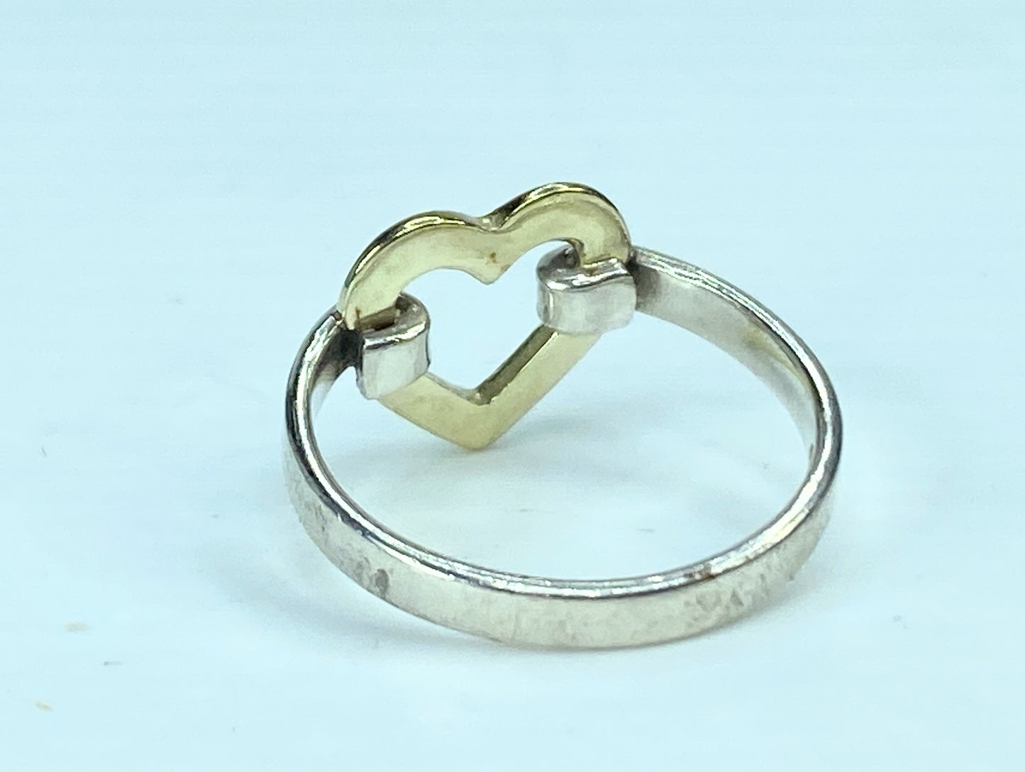 Tiffany & Co. Sterling Silver 18K Yellow Gold Open Heart Ring 50 5.5 2.3g JR913