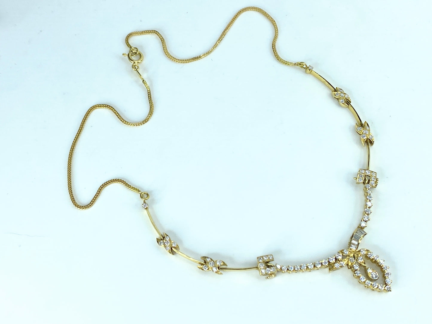 1988 Sheffield 18K yellow gold 1.2ct Diamond wheat link bar necklace 12g JR9667