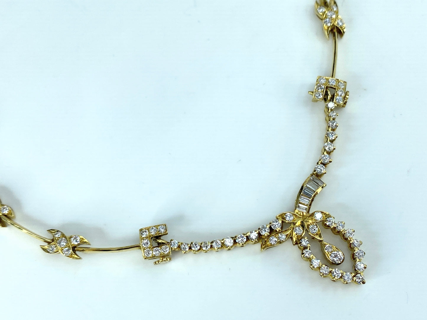 1988 Sheffield 18K yellow gold 1.2ct Diamond wheat link bar necklace 12g JR9667