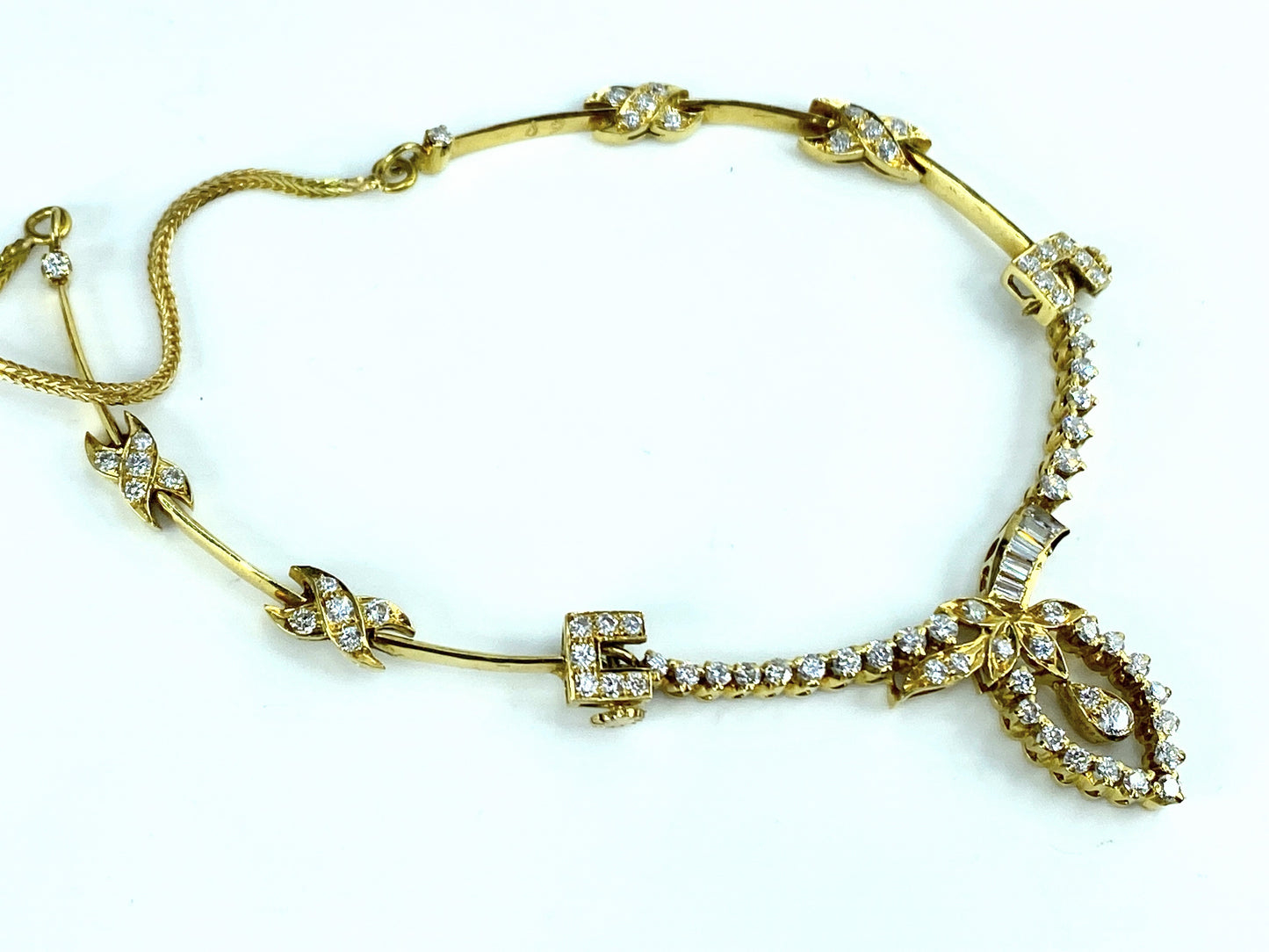 1988 Sheffield 18K yellow gold 1.2ct Diamond wheat link bar necklace 12g JR9667