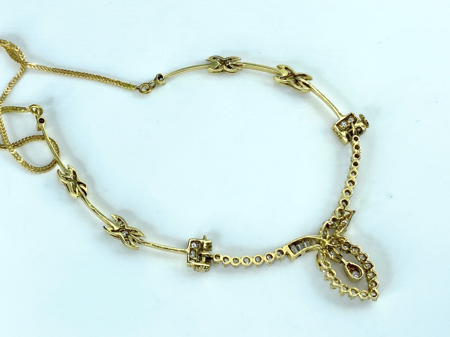 1988 Sheffield 18K yellow gold 1.2ct Diamond wheat link bar necklace 12g JR9667