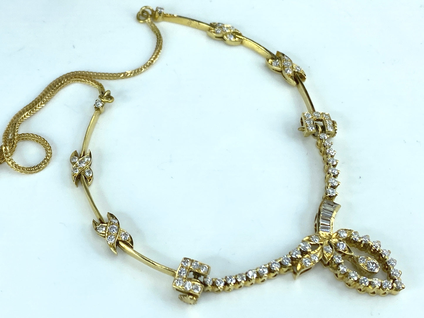 1988 Sheffield 18K yellow gold 1.2ct Diamond wheat link bar necklace 12g JR9667