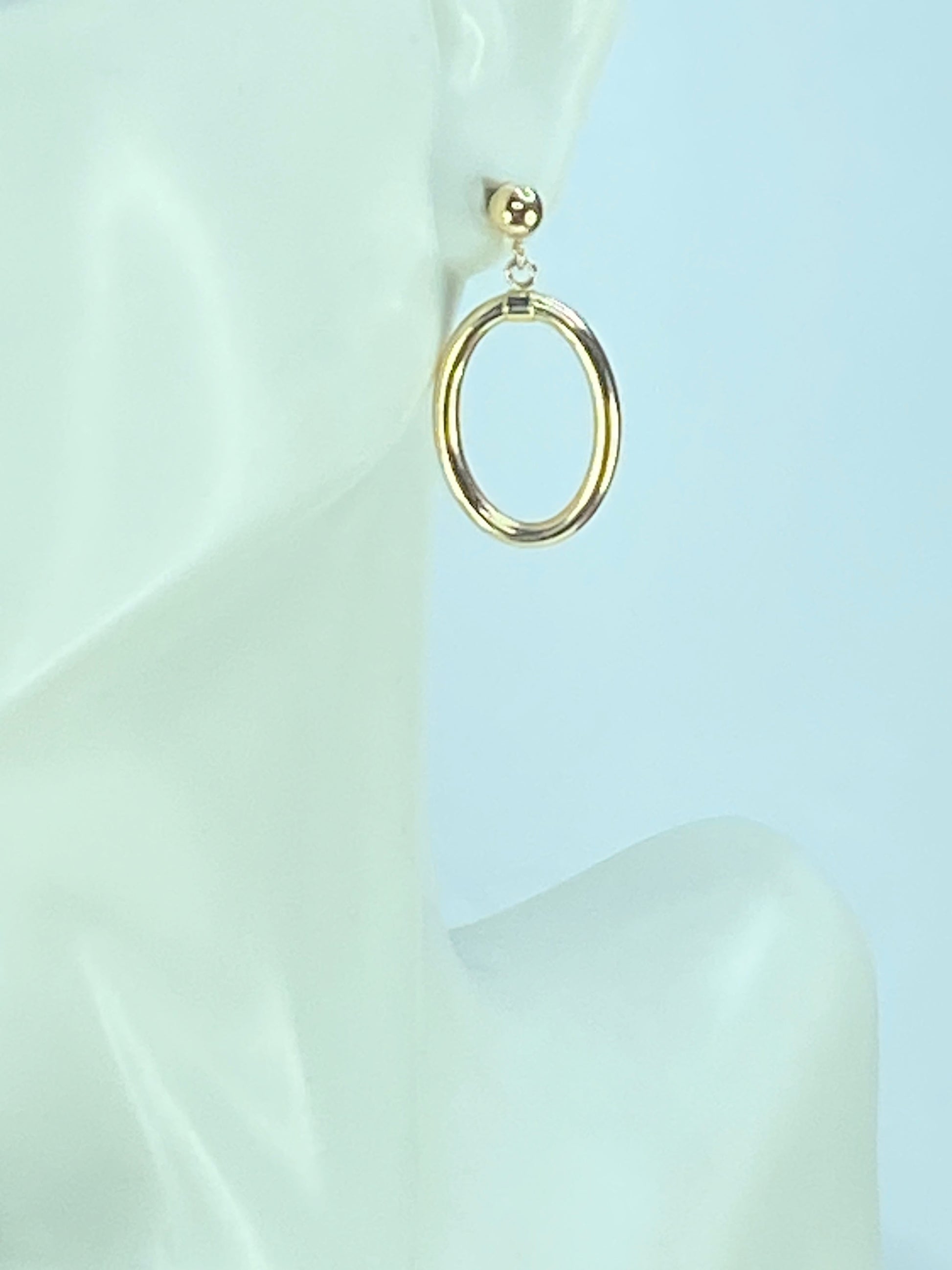 14K yellow gold 2.0mm oval "door knob" style dangle earrings 1.0" JR490