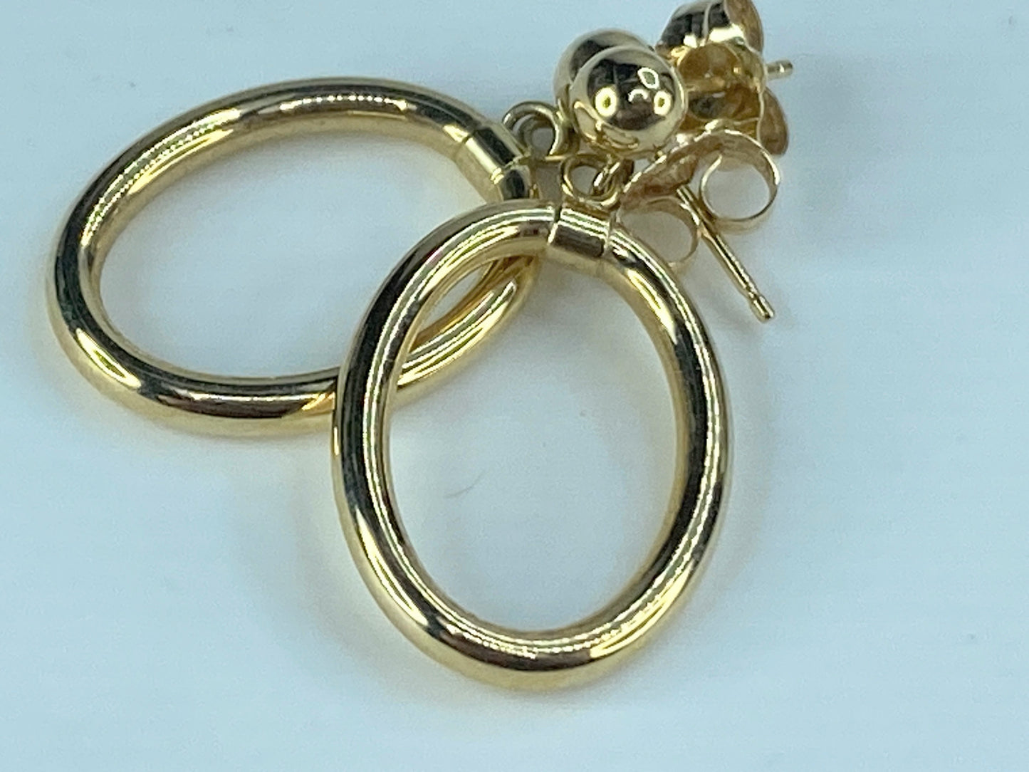 14K yellow gold 2.0mm oval "door knob" style dangle earrings 1.0" JR490