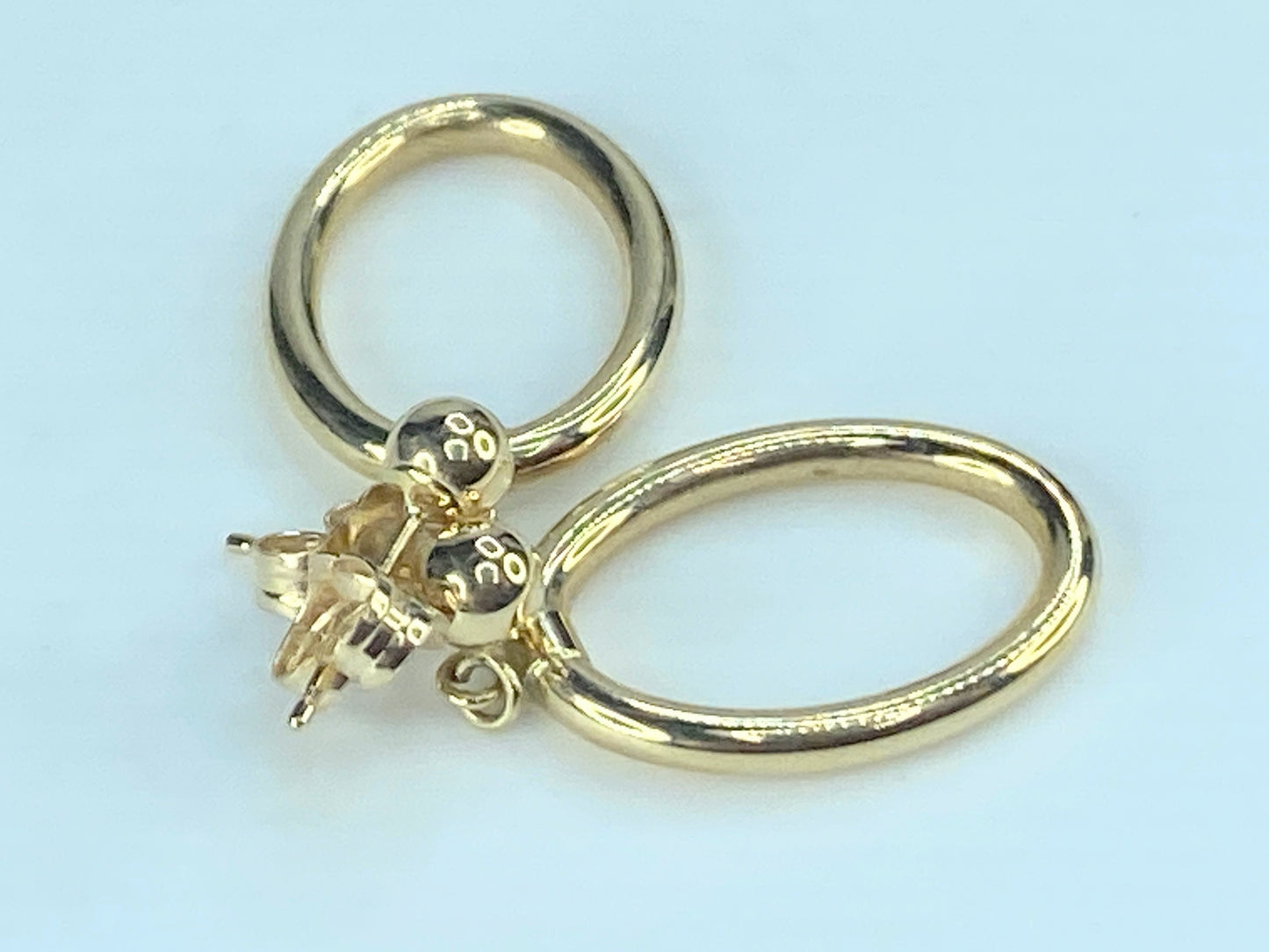 14K yellow gold 2.0mm oval "door knob" style dangle earrings 1.0" JR490